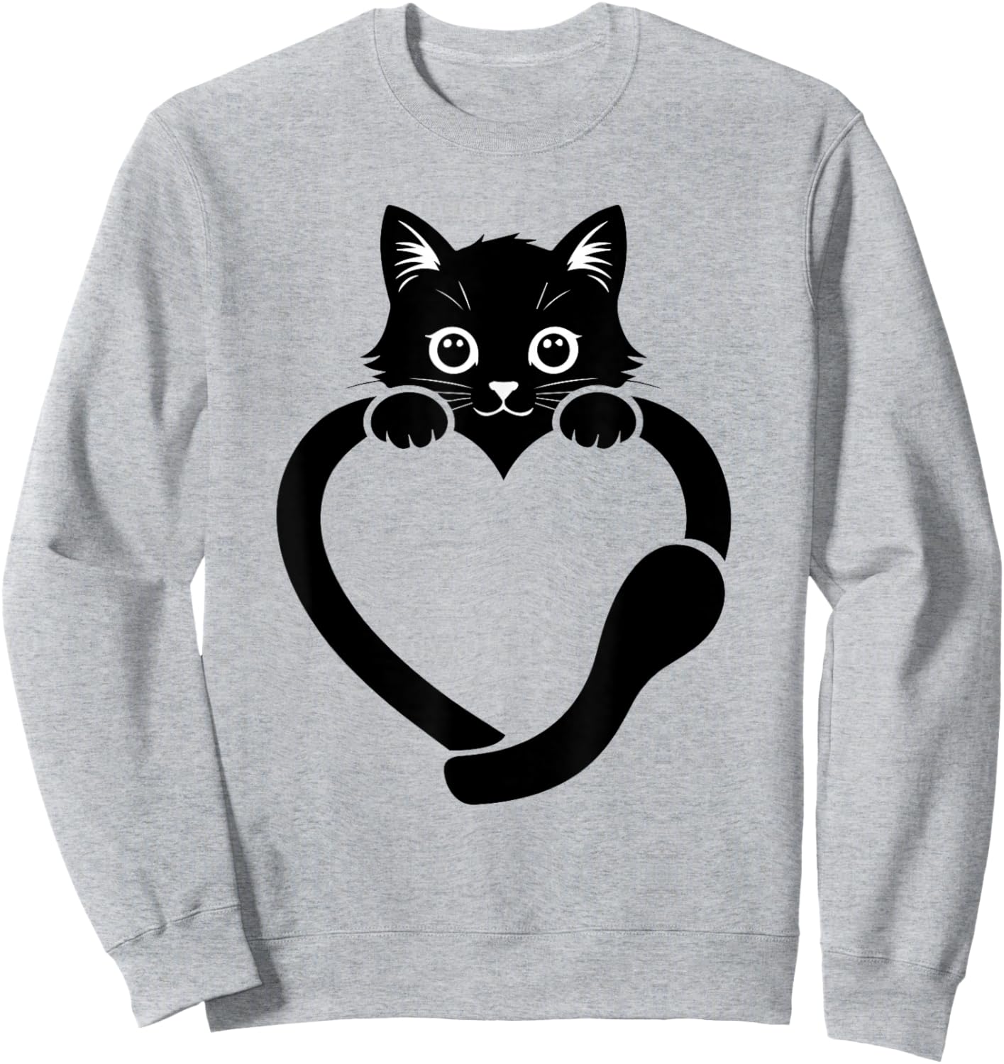 Cat Heart Graphic Love Cute Cat Sweatshirt - Sweatshirt | Ash