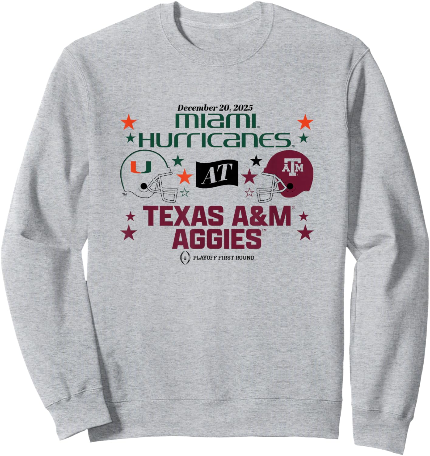 Texas A&M & Miami: 2025 CFP First Round Matchup Sweatshirt - Sweatshirt | Ash