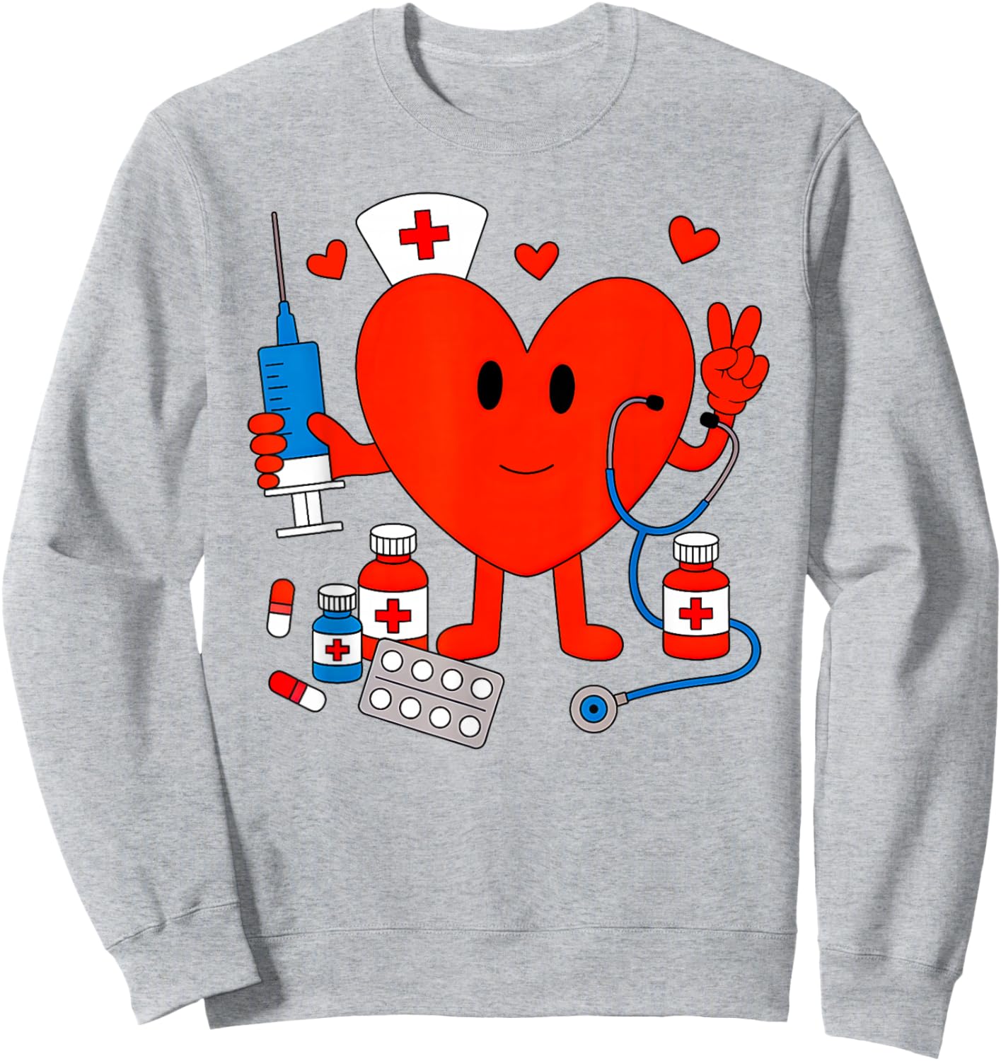 Valentines Day Nurse Heart Nursing Scrub Top Girls Women Sweatshirt - Sweatshirt | Ash