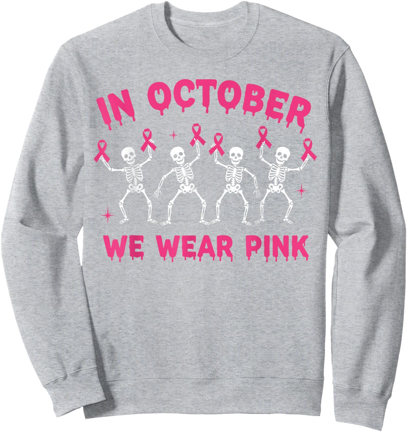 Pink Ribbon Breast Cancer Awareness Skeleton Boys Men Kids Sweatshirt - Sweatshirt | Ash