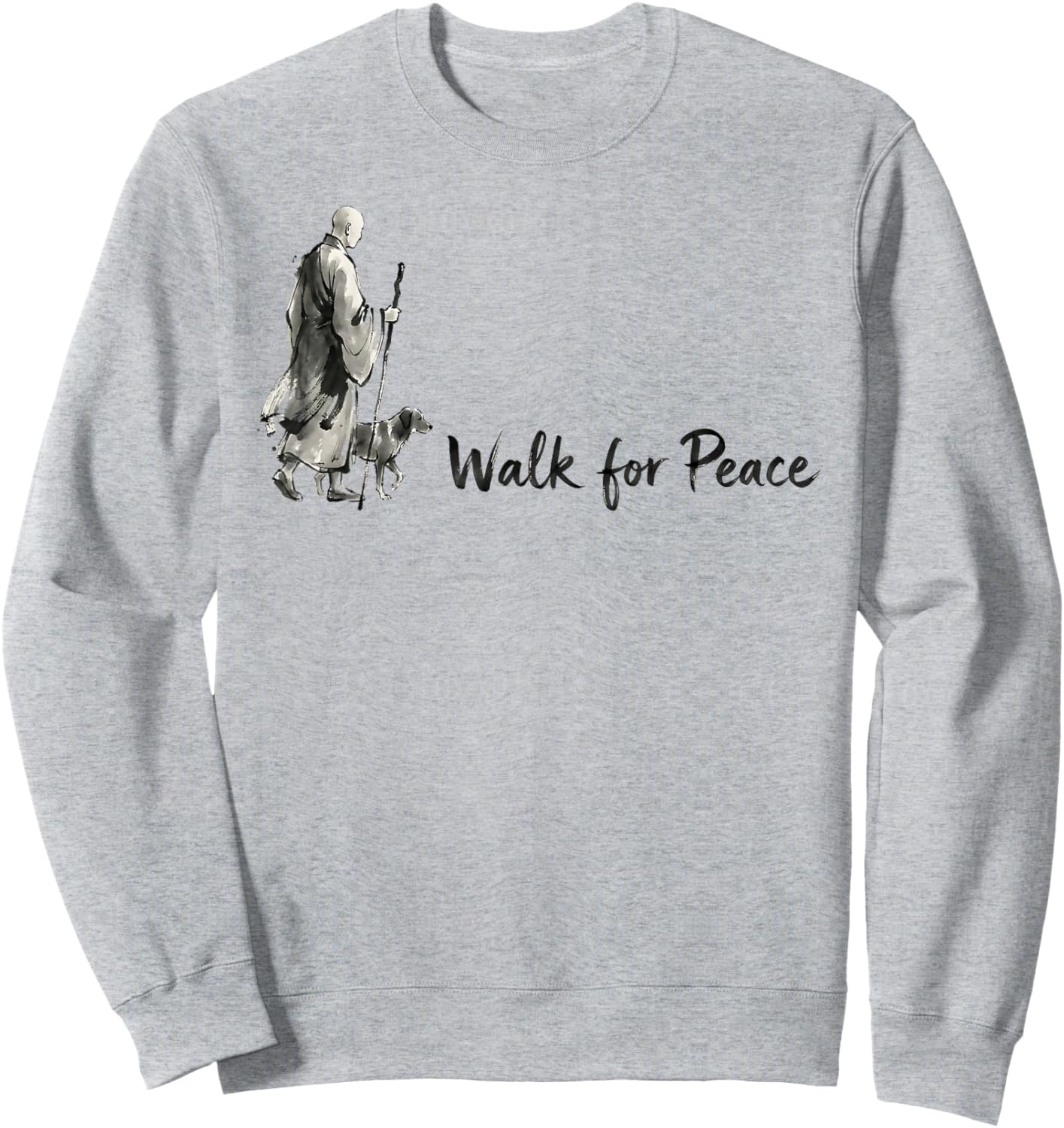 Minimalist Zen Art Walk for Peace Monks with Aloka Dog Sweatshirt - Sweatshirt | Ash