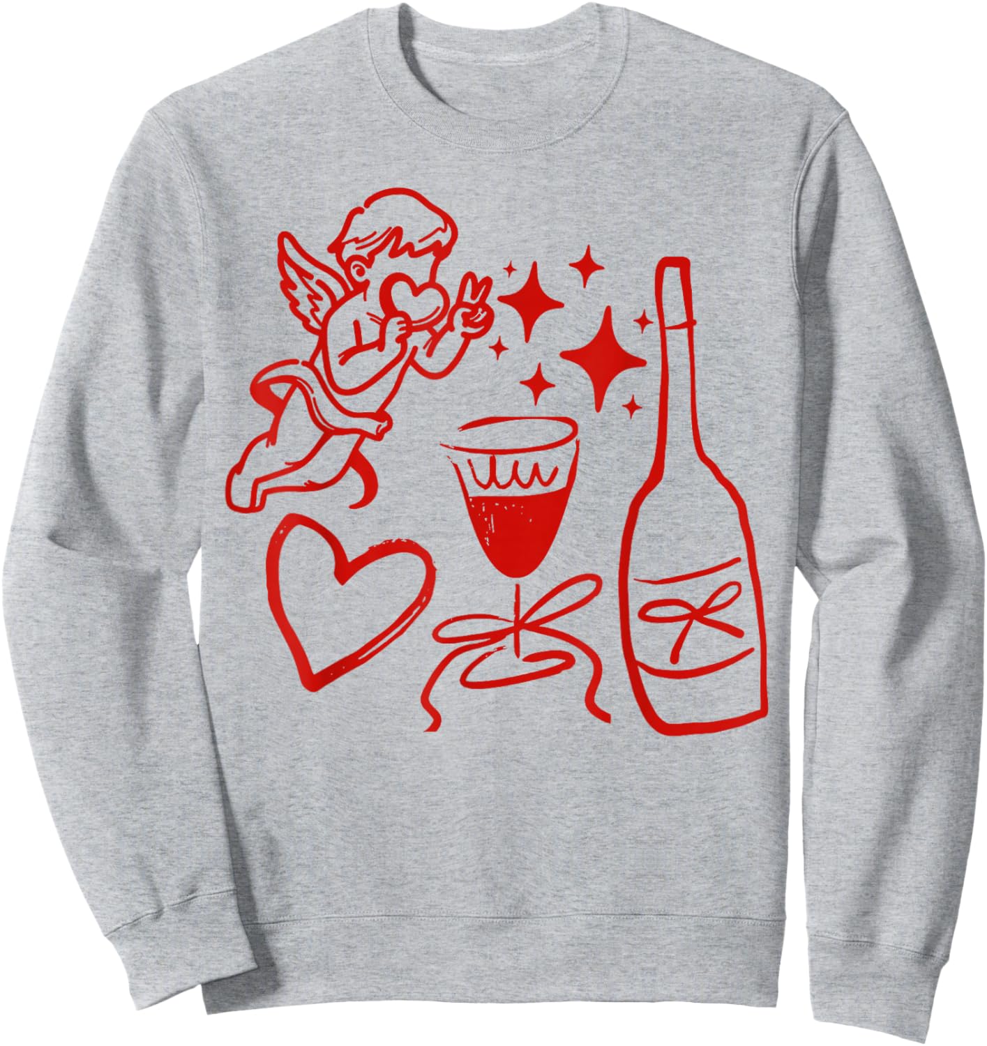 Funny Cupid Valentine Wine Heart Men Women Valentines Day Sweatshirt - Sweatshirt | Ash