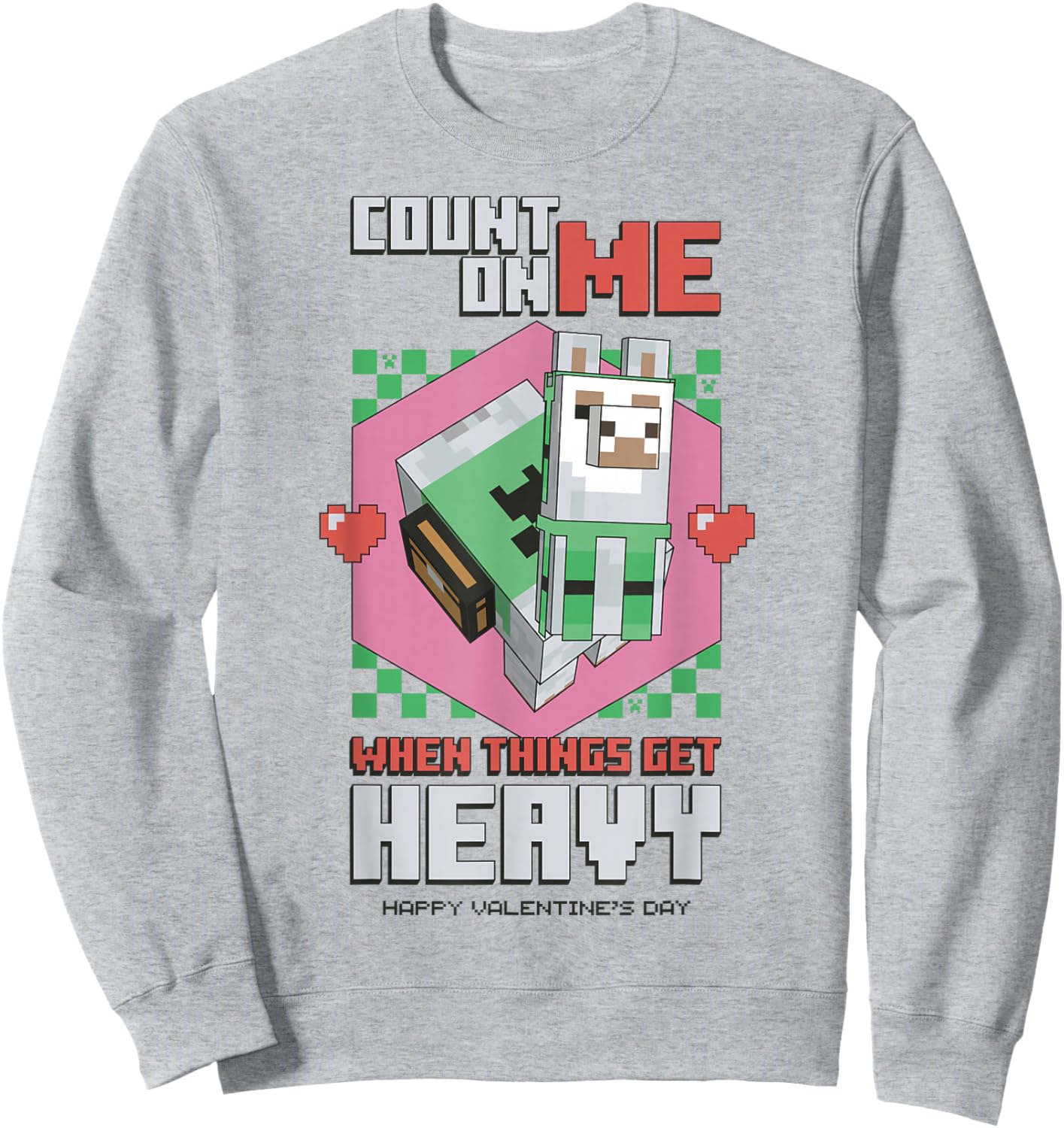 Minecraft Llama Count On Me Valentines Sweatshirt - Sweatshirt | Ash