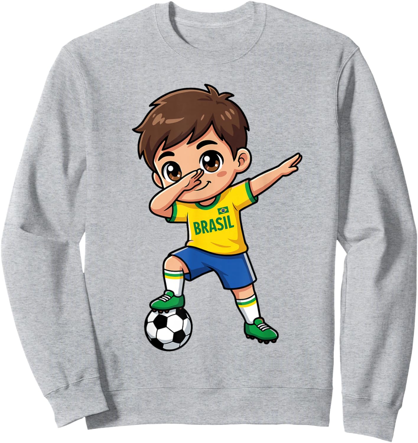 Brasil Dab Kid Goal Cartoon Brazil Flag for Boys Kids Sweatshirt - Sweatshirt | Ash
