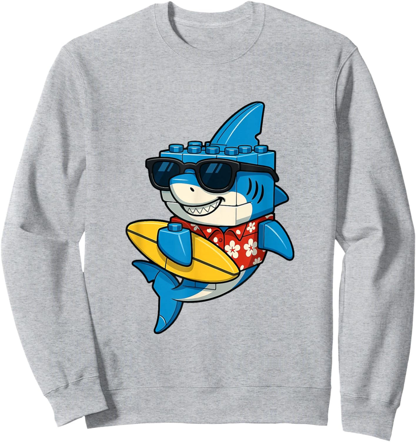 Cool Block Shark Surfer Sunglasses Summer Vibes Design Sweatshirt - Sweatshirt | Ash