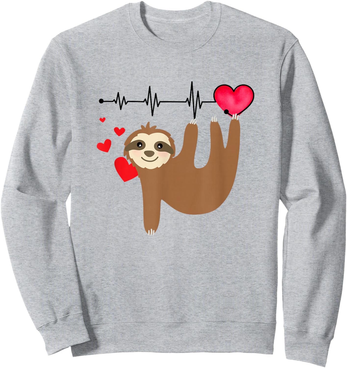 Love Sloth Heart Beat Gift Valentine Birthday Anniversary Sweatshirt - Sweatshirt | Ash