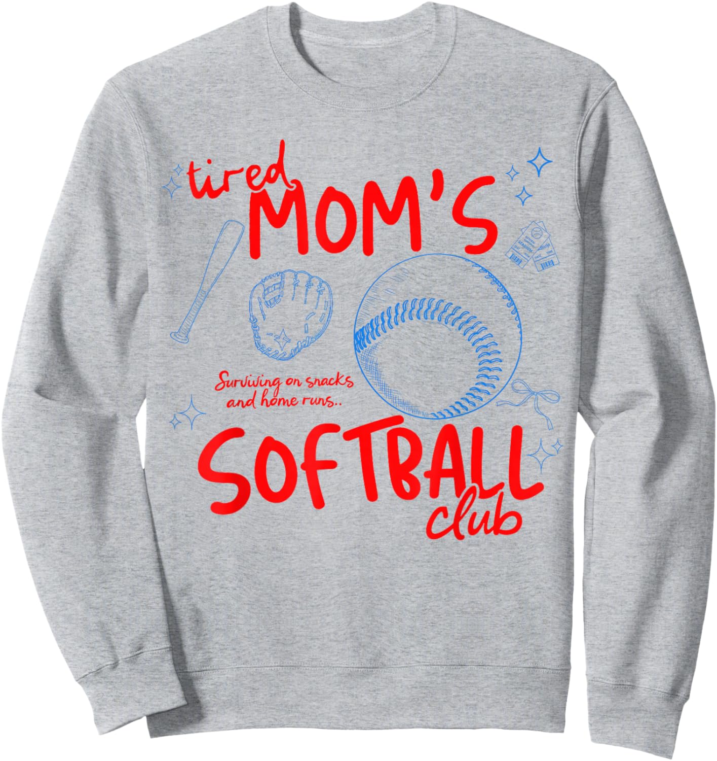 Tired Mom's Softball Club Softball Mom Retro Game Day Sweatshirt - Sweatshirt | Ash