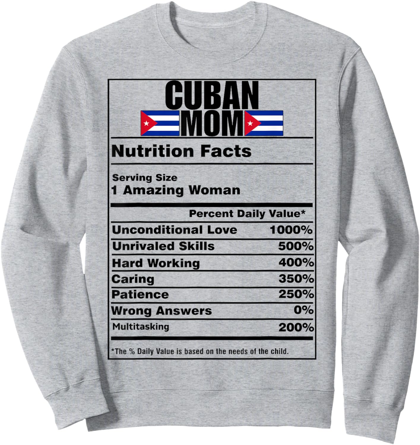 Funny Cuban Mom Nutrition Facts Cuba Flag Cubanita Cubana Sweatshirt - Sweatshirt | Ash