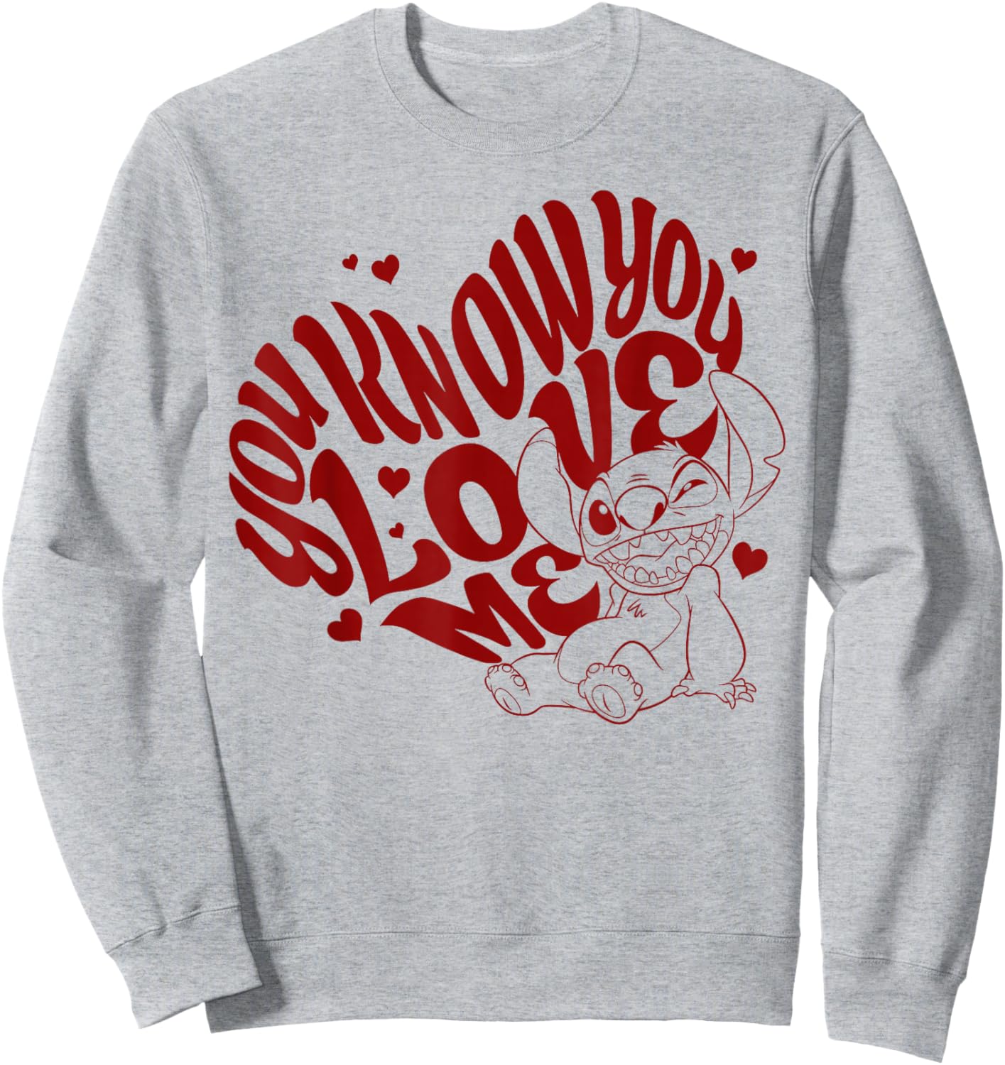Disney Lilo & Stitch Valentine's You Know You Love Me Stitch Sweatshirt - Sweatshirt | Ash