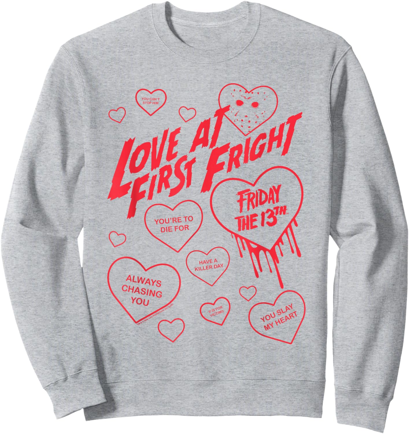 Friday The 13th Love at First Fright Valentine's Day Hearts Sweatshirt - Sweatshirt | Ash