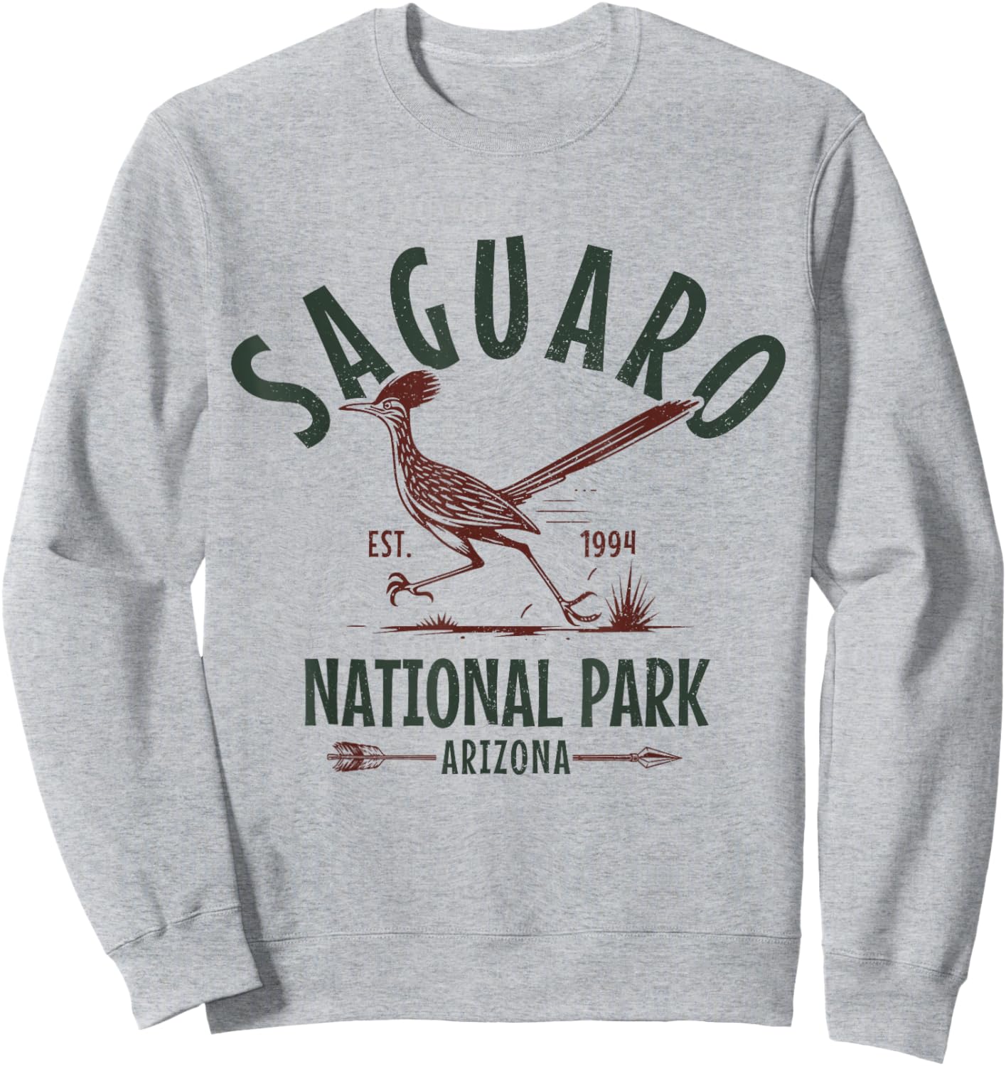 Saguaro Tucson Arizona National Park Roadrunner Souvenir Sweatshirt - Sweatshirt | Ash