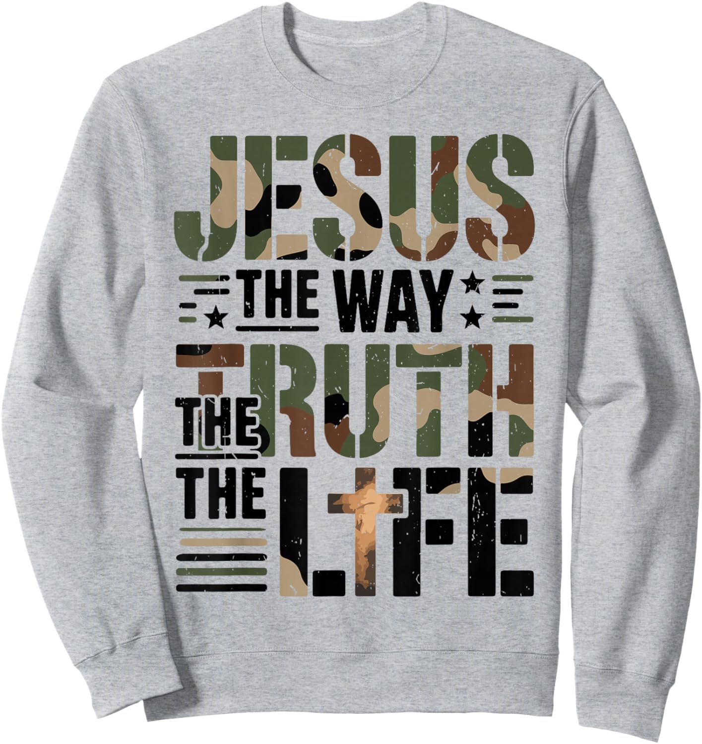 Christian Camouflage Jesus Way Truth Life Camo Bible Verse Sweatshirt - Sweatshirt | Ash