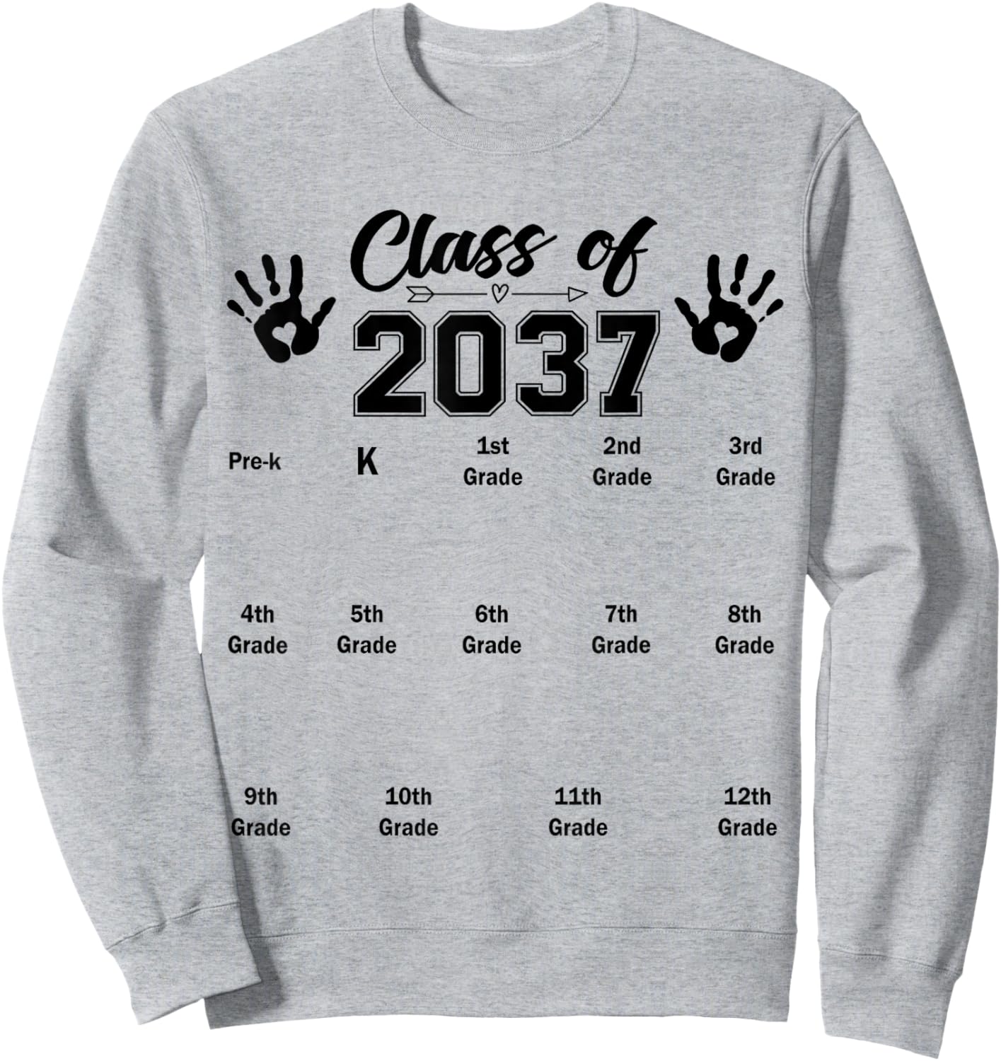 Class of 2037 Grow with Me Handprint Kindergarten Graduation Sweatshirt - Sweatshirt | Ash