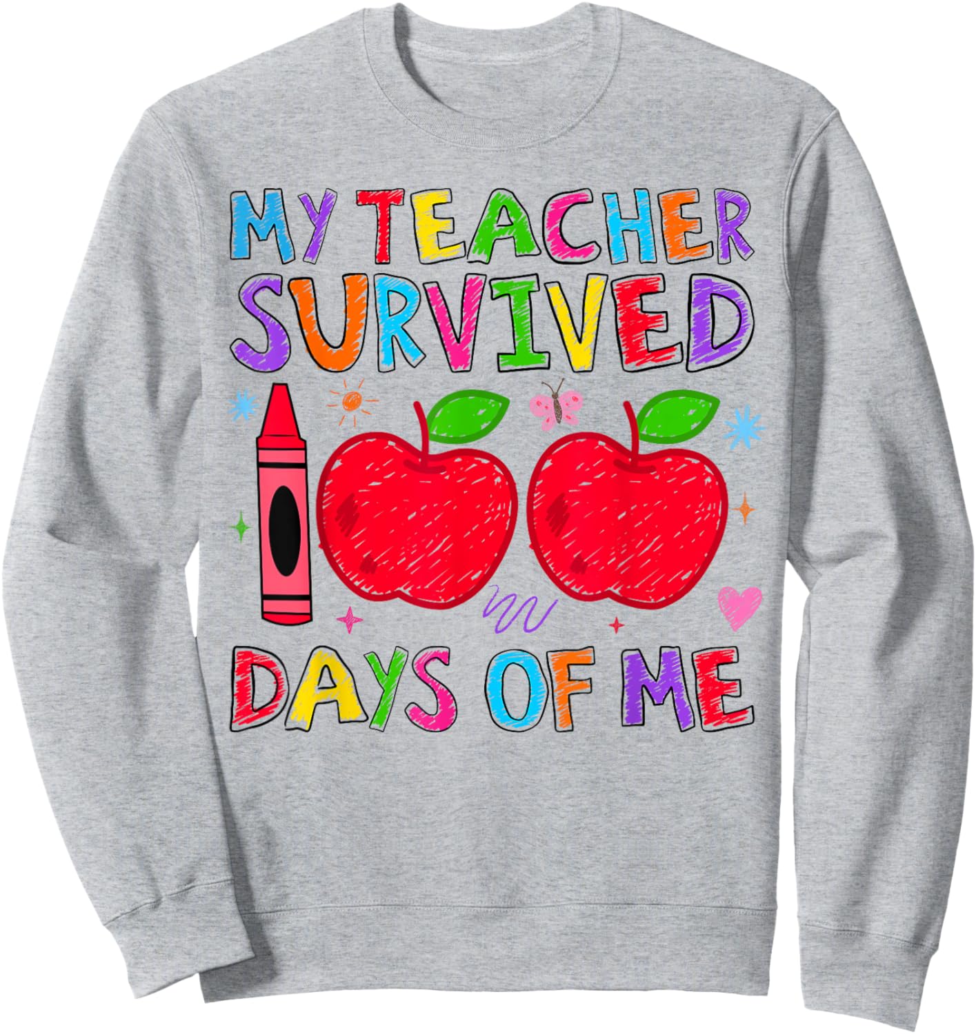My Teacher Survived 100 Days of Me Retro Funny Students Kids Sweatshirt - Sweatshirt | Ash