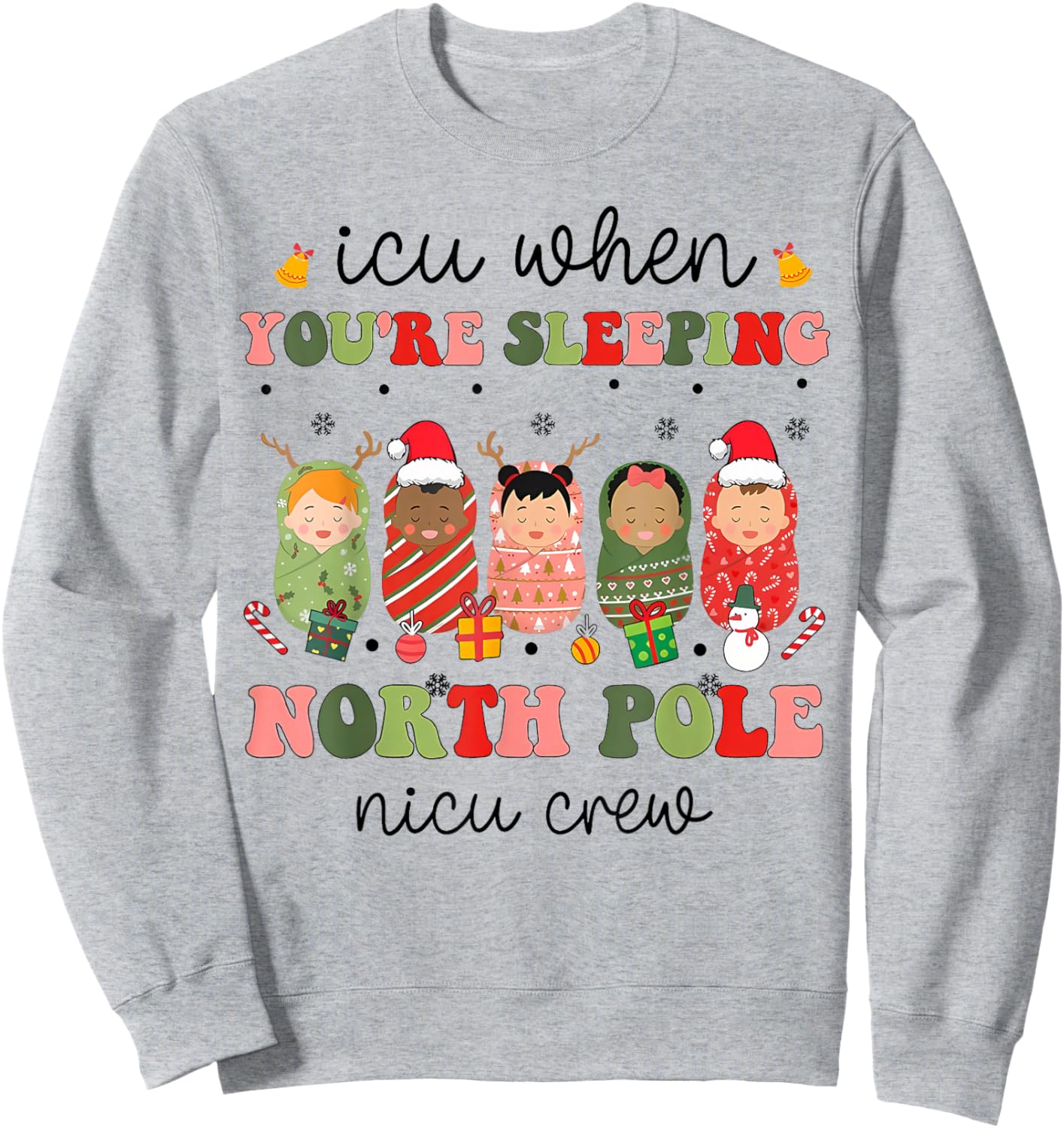 NICU Christmas Sleeping Babies NICU Nurse Winter Sweatshirt - Sweatshirt | Ash