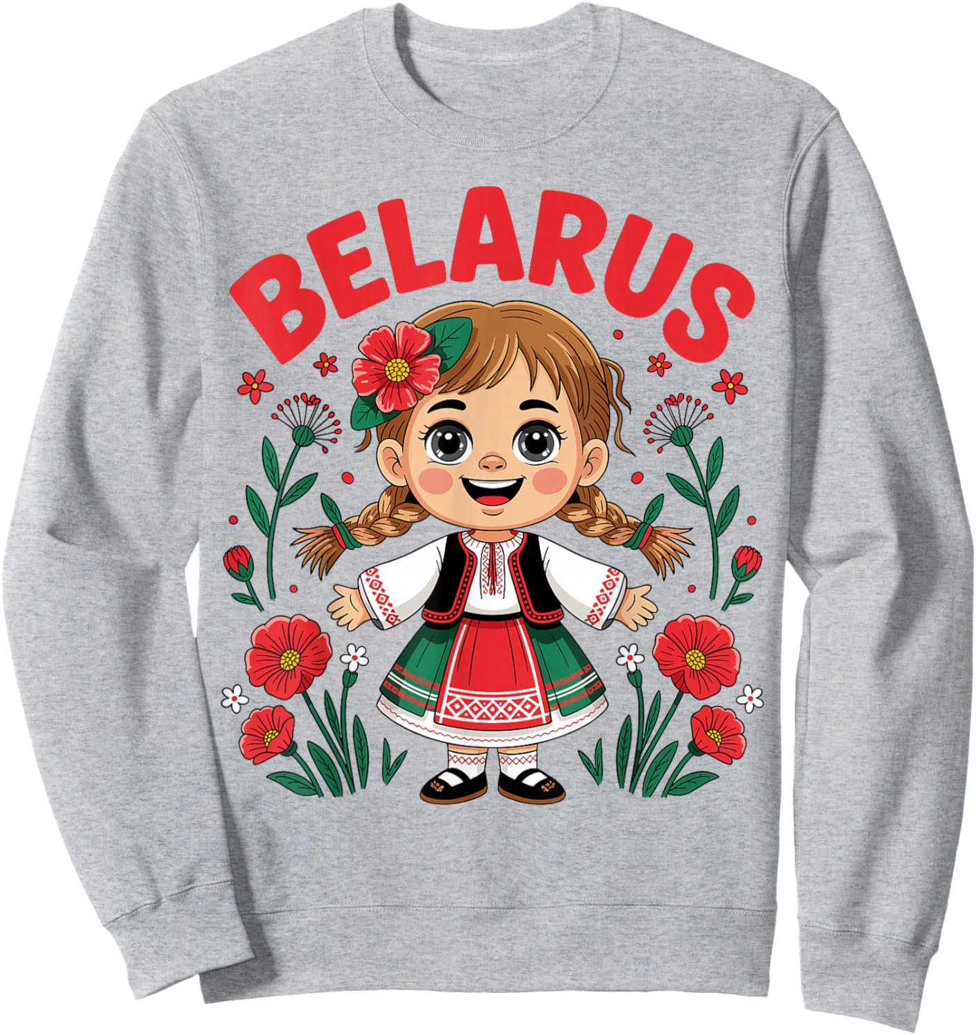 Cute Belarusian Girl in Folk Costume Design for Kids Sweatshirt - Sweatshirt | Ash