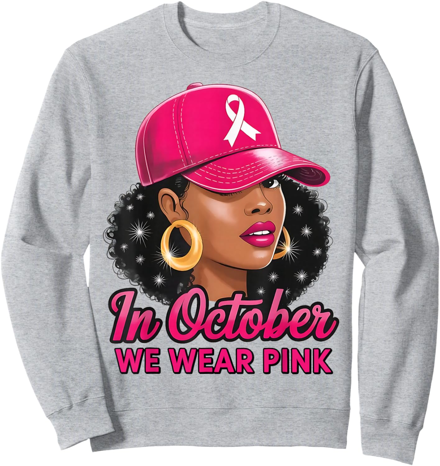 in October We Wear Pink Black Women Breast Cancer Awareness Sweatshirt - Sweatshirt | Ash