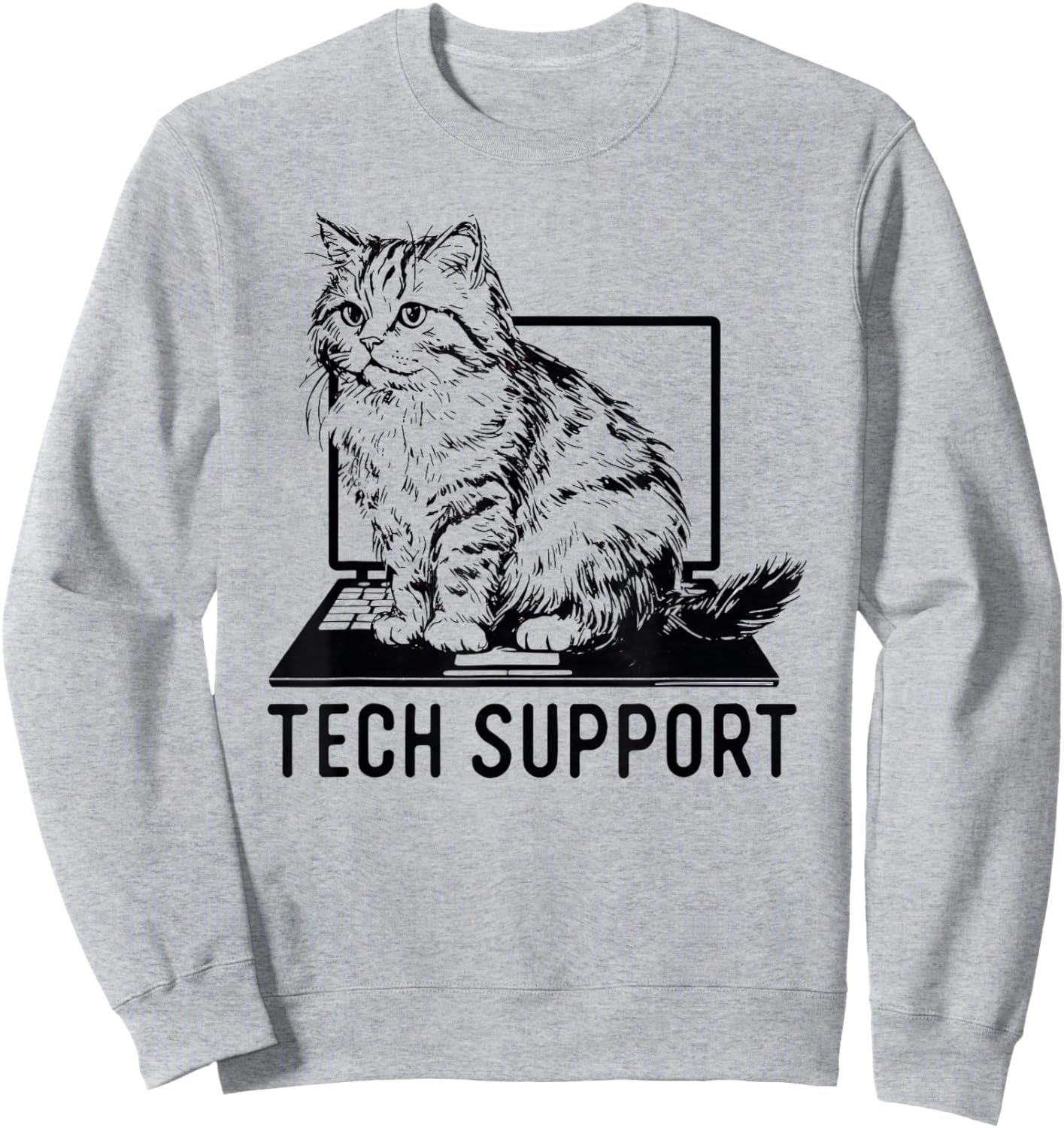 Tech Support Funny Cat Sitting On Laptop Computer Sweatshirt - Sweatshirt | Ash