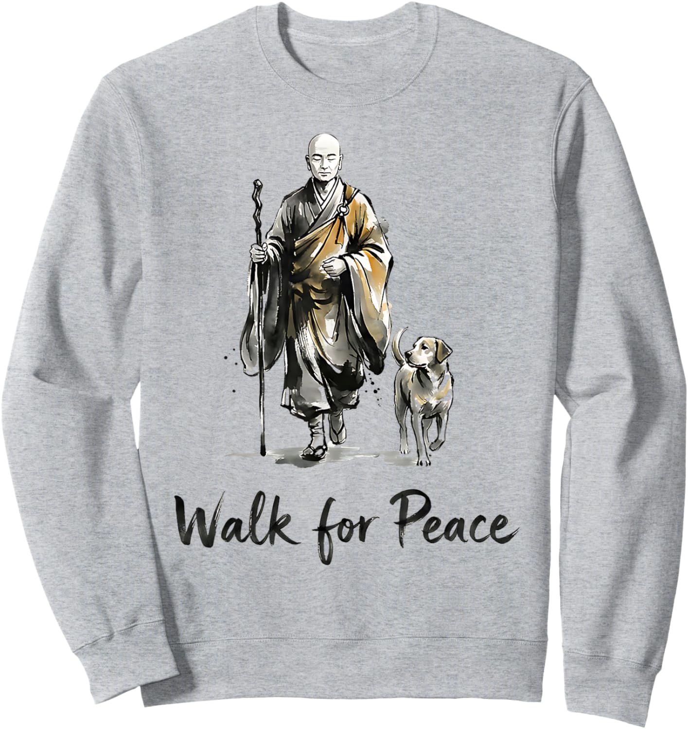 Minimalist Zen Art Walk for Peace Monks with Aloka Dog Sweatshirt - Sweatshirt | Ash