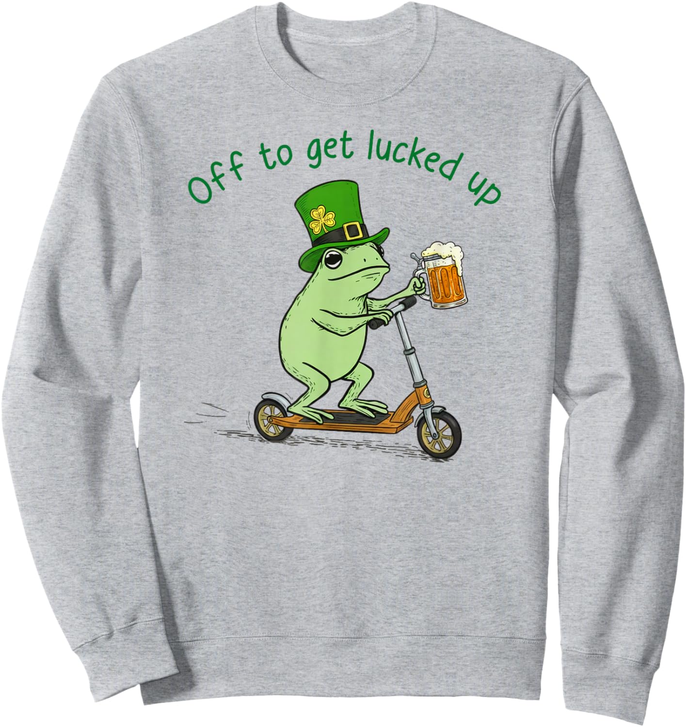Funny St Patricks Day Frog Off to Get Lucked Up Irish Beer Sweatshirt - Sweatshirt | Ash