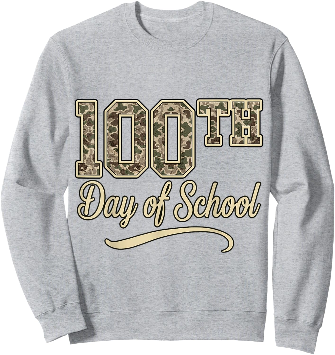 Retro 100 Day of School Boys Camo 100th Day of School Kids Sweatshirt - Sweatshirt | Ash