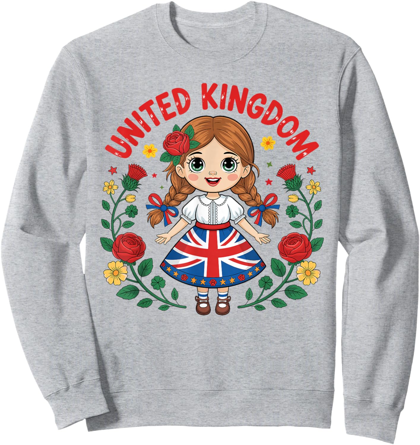 Cute United Kingdom Girl Dress with Union Jack Art for Kids Sweatshirt - Sweatshirt | Ash
