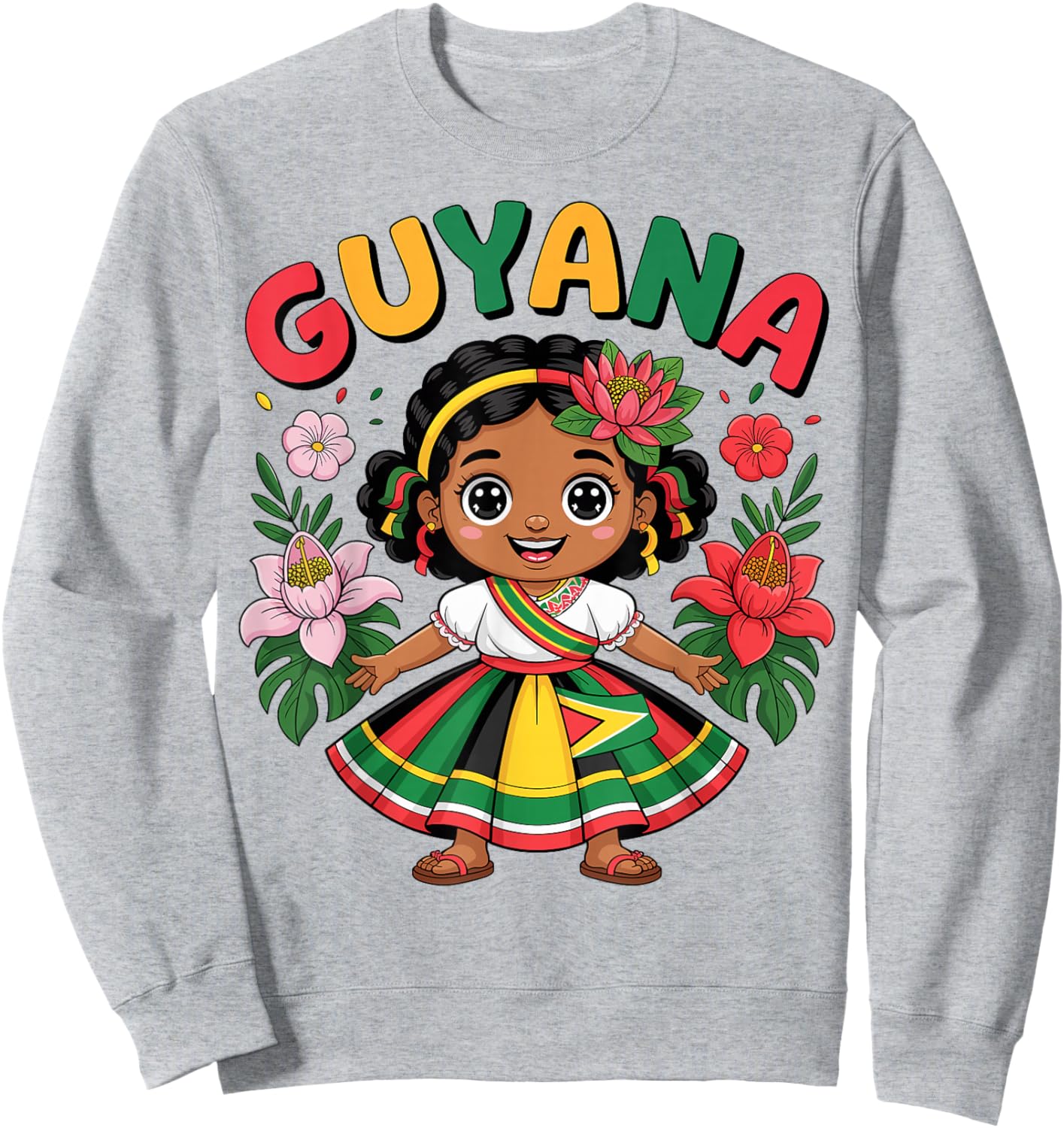 Guyanese Girl in Traditional Dress with Tropical Flowers Sweatshirt - Sweatshirt | Ash