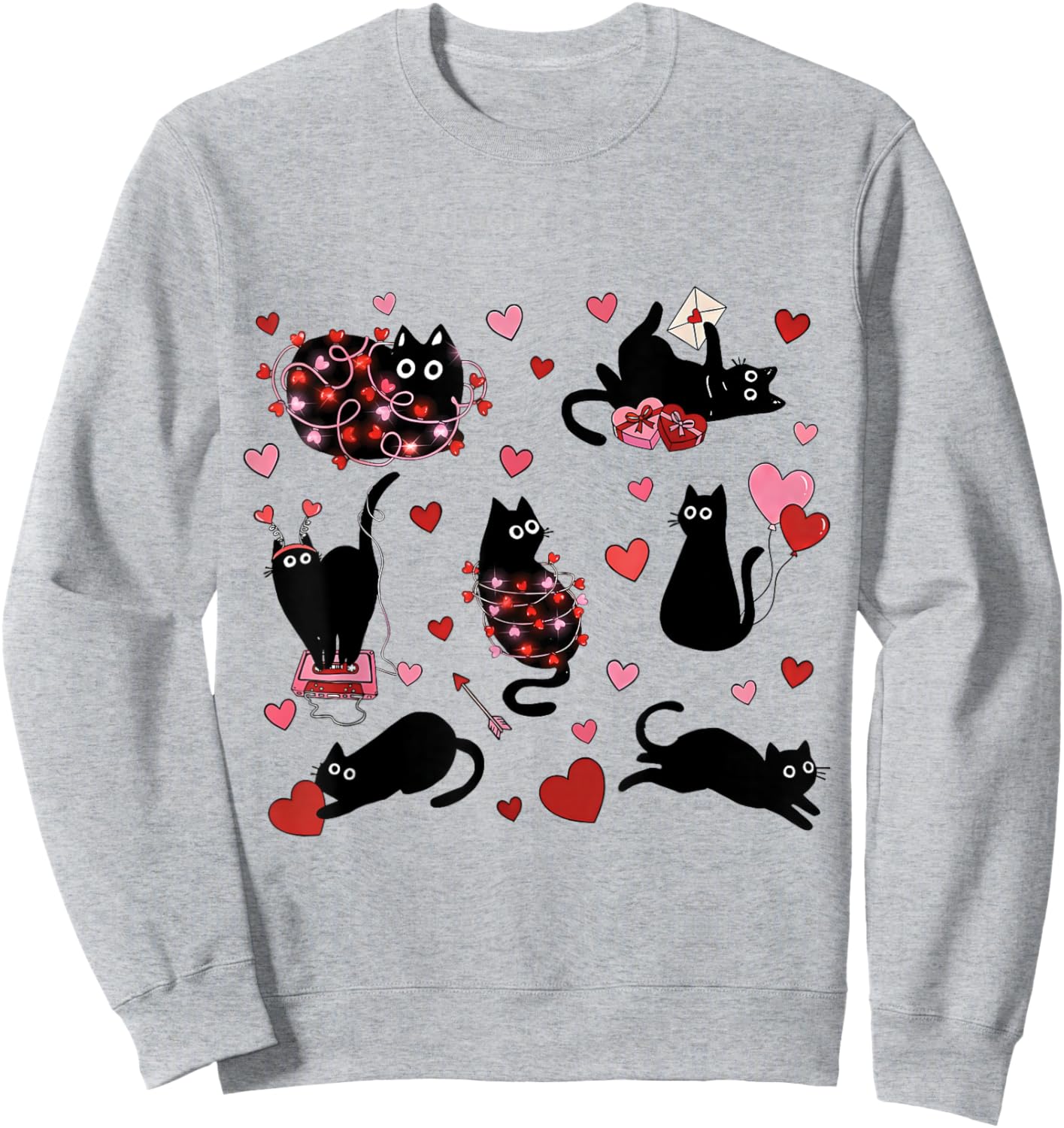 Funny Black Cat Valentine Heart Cat Lovers Animal Kitty Love Sweatshirt - Sweatshirt | Ash