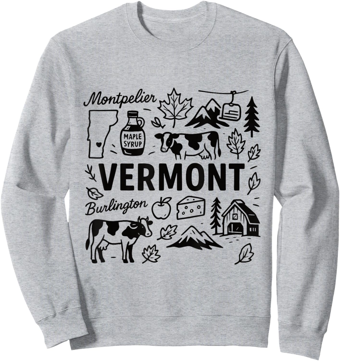 Vermont USA State Symbols Vintage Souvenir Cute Doodle Sweatshirt - Sweatshirt | Ash