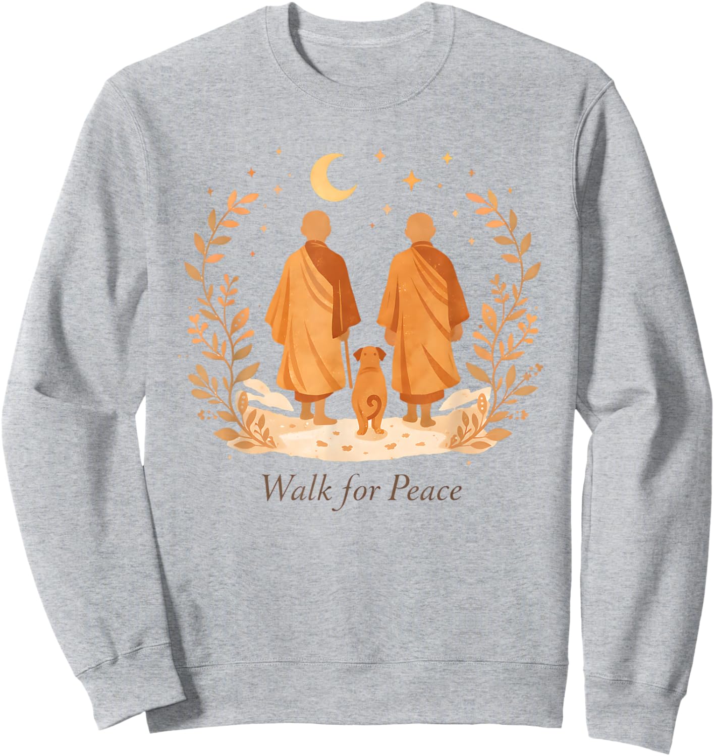 Minimalist Zen Art Walk for Peace Monks with Aloka Dog Sweatshirt - Sweatshirt | Ash