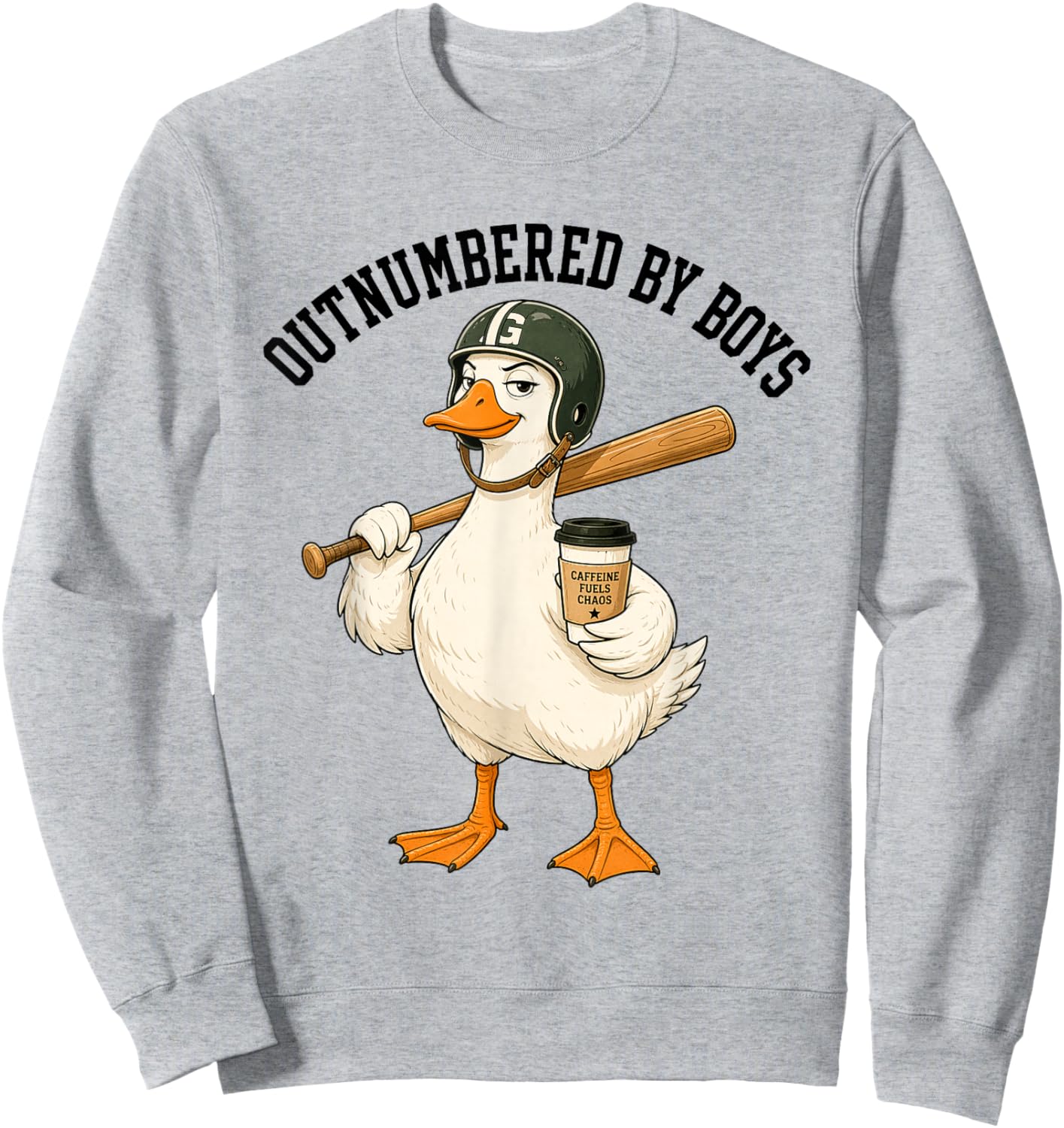 Funny Boy Goose Mothers Day Outnumbered By Boys Baseball Sweatshirt - Sweatshirt | Ash