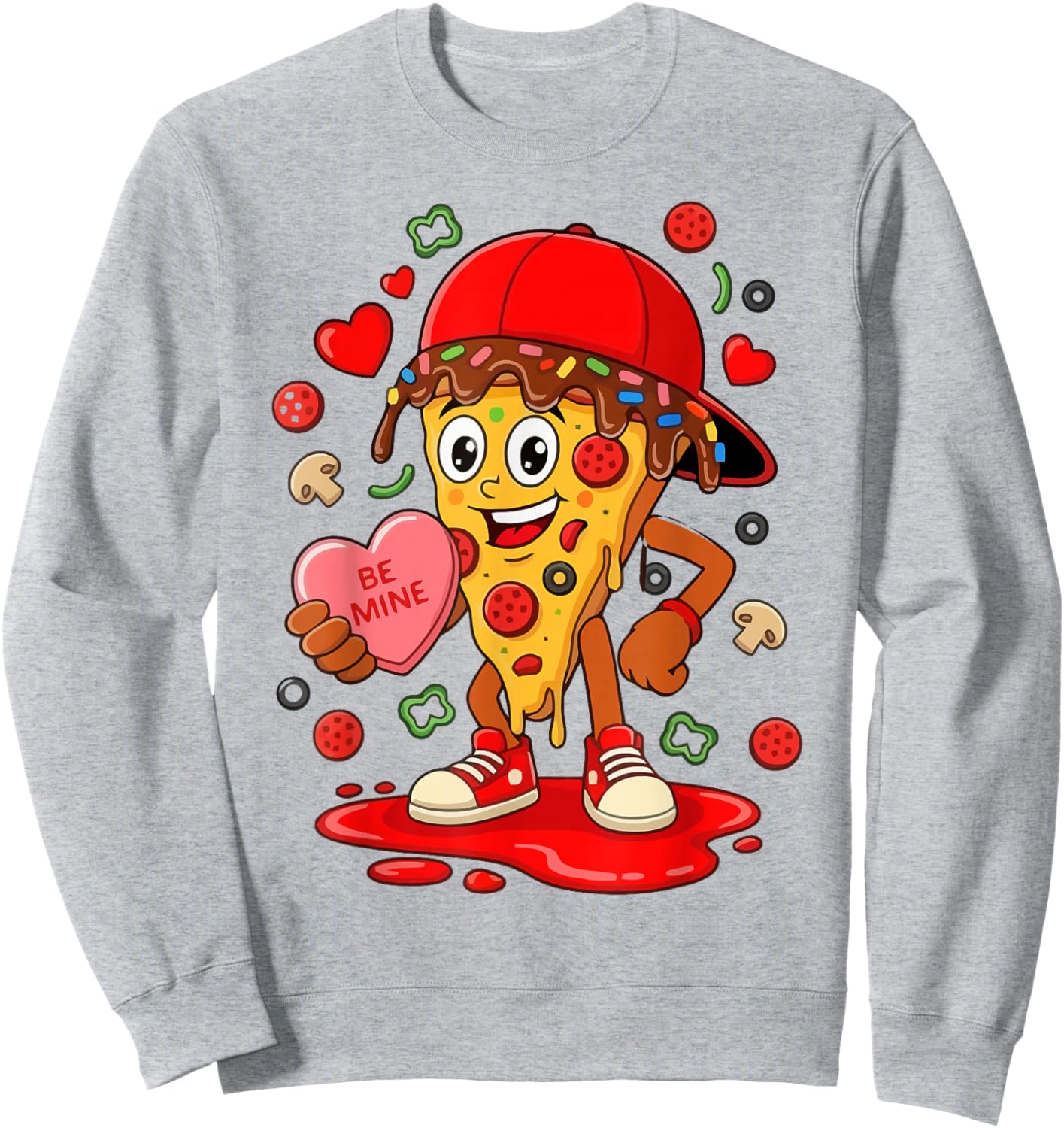 Funny Pizza Cartoon Slice Love Heart Valentine Art Sweatshirt - Sweatshirt | Ash