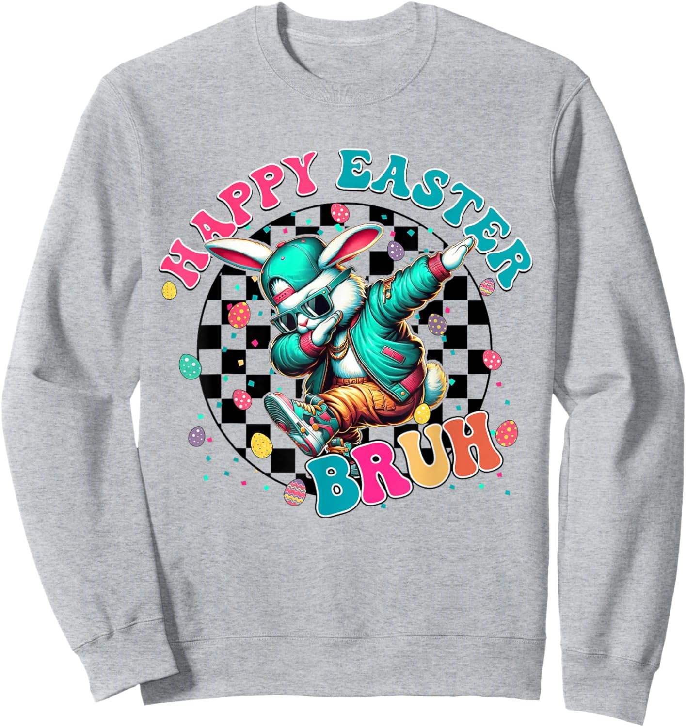 Happy Easter Bruh Dabbing Bunny Egg Hunt Kids Boys Sweatshirt - Sweatshirt | Ash