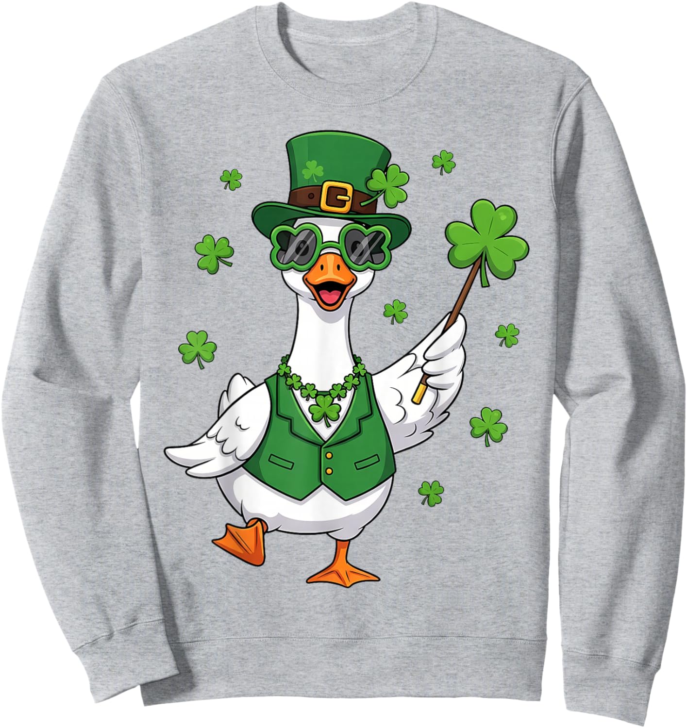 Funny St Patricks Day Goose Shamrock Leprechaun Sweatshirt - Sweatshirt | Ash