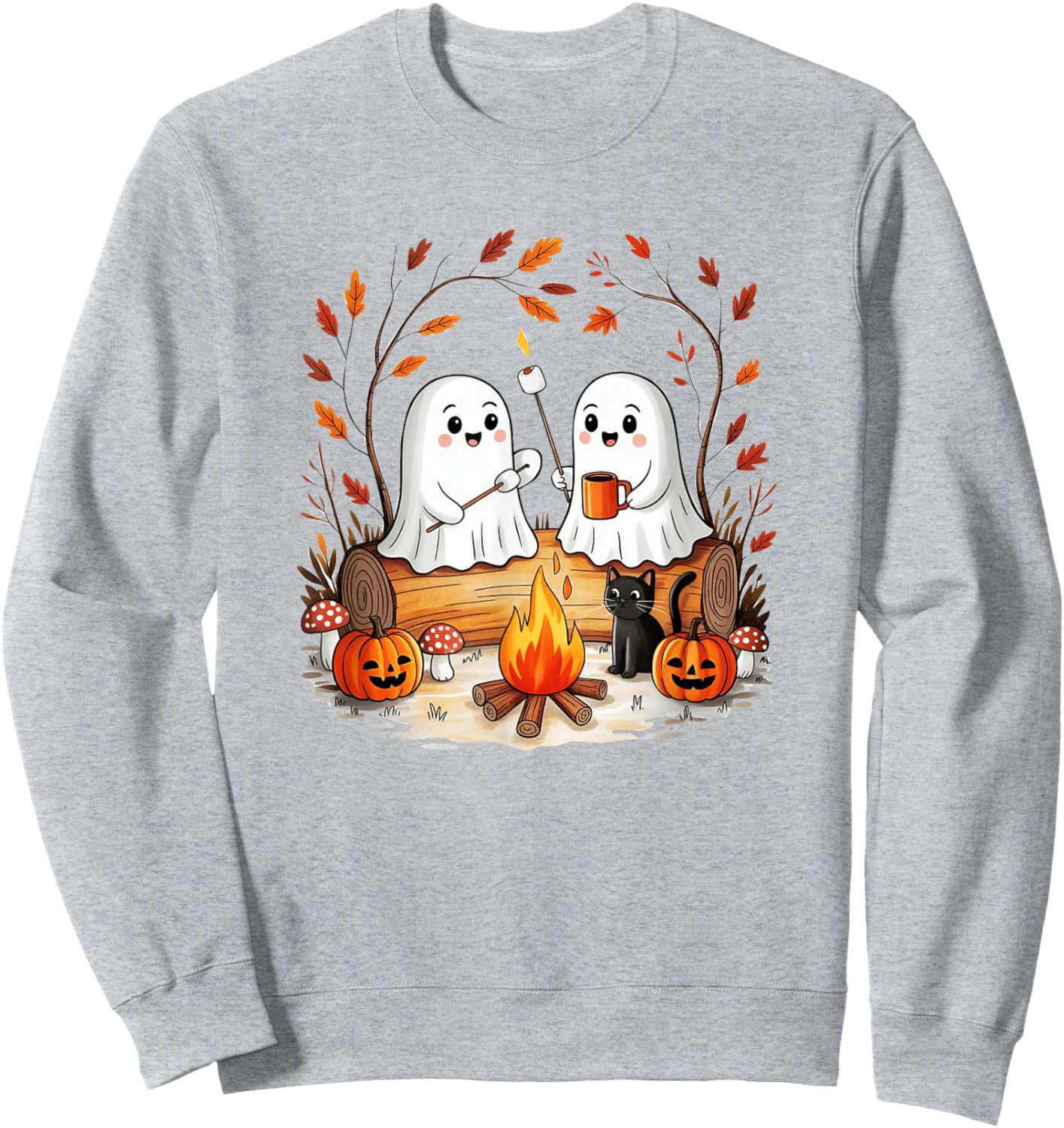 Retro Cute Ghost Funny Halloween Fall Camping Boo Ghosts Sweatshirt - Sweatshirt | Ash
