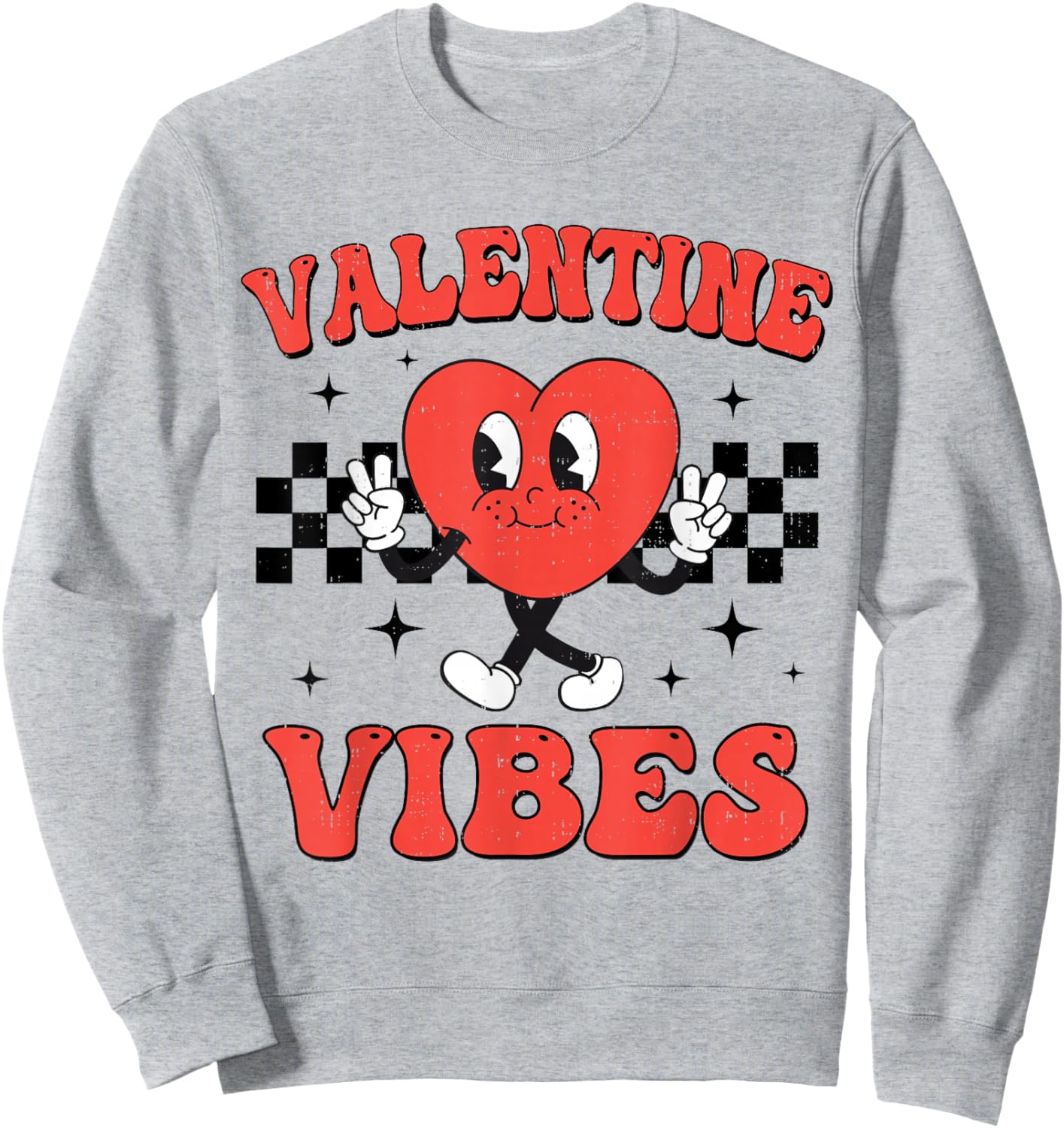Groovy Valentine Vibes Heart Peace Valentines Day Girls Boys Sweatshirt - Sweatshirt | Ash