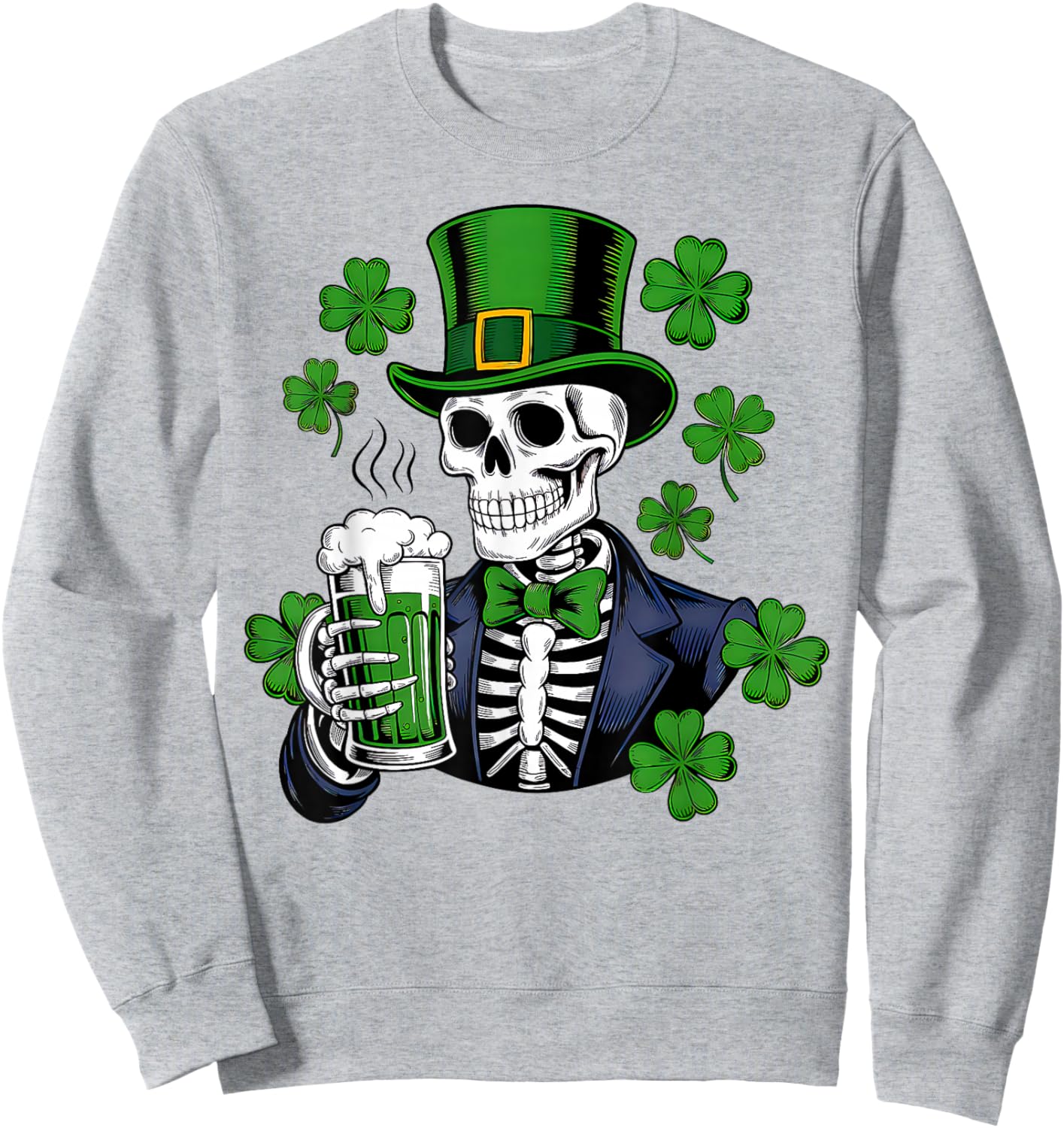 Sugar Skull Shamrock St Patricks Day Men Women Beer Drinking Sweatshirt - Sweatshirt | Ash