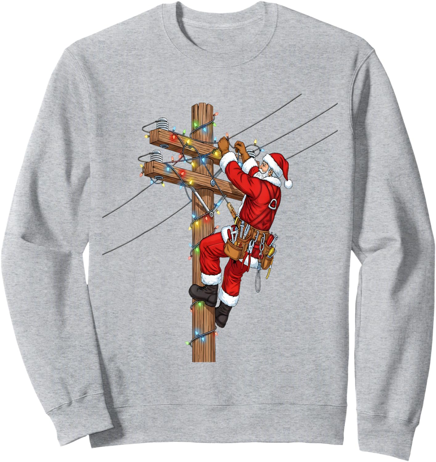 Funny Santa Lineman Christmas Sweatshirt - Sweatshirt | Ash