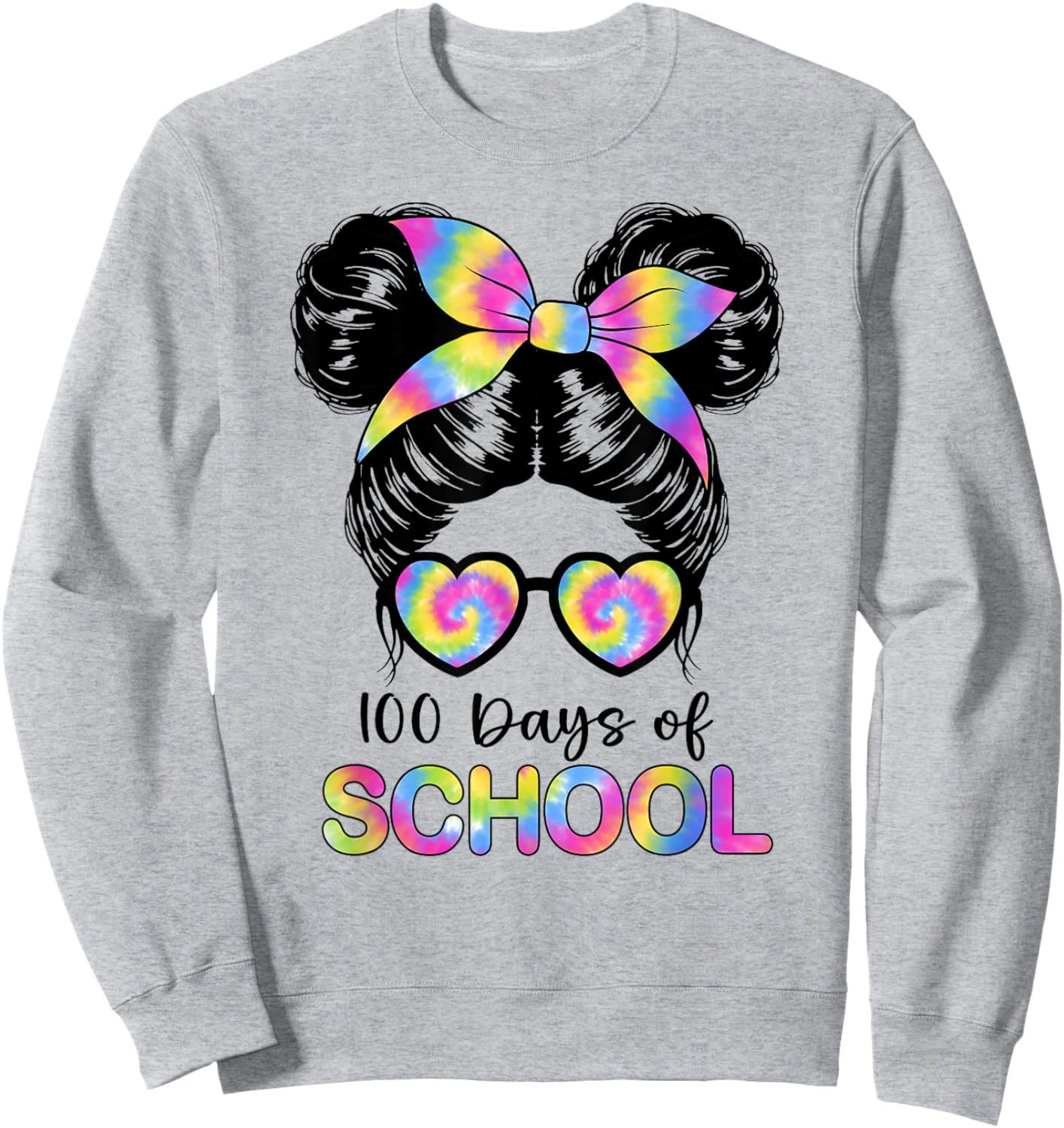 100 Days Smarter Girls Messy Bun Hair 100th Day of School Sweatshirt - Sweatshirt | Ash