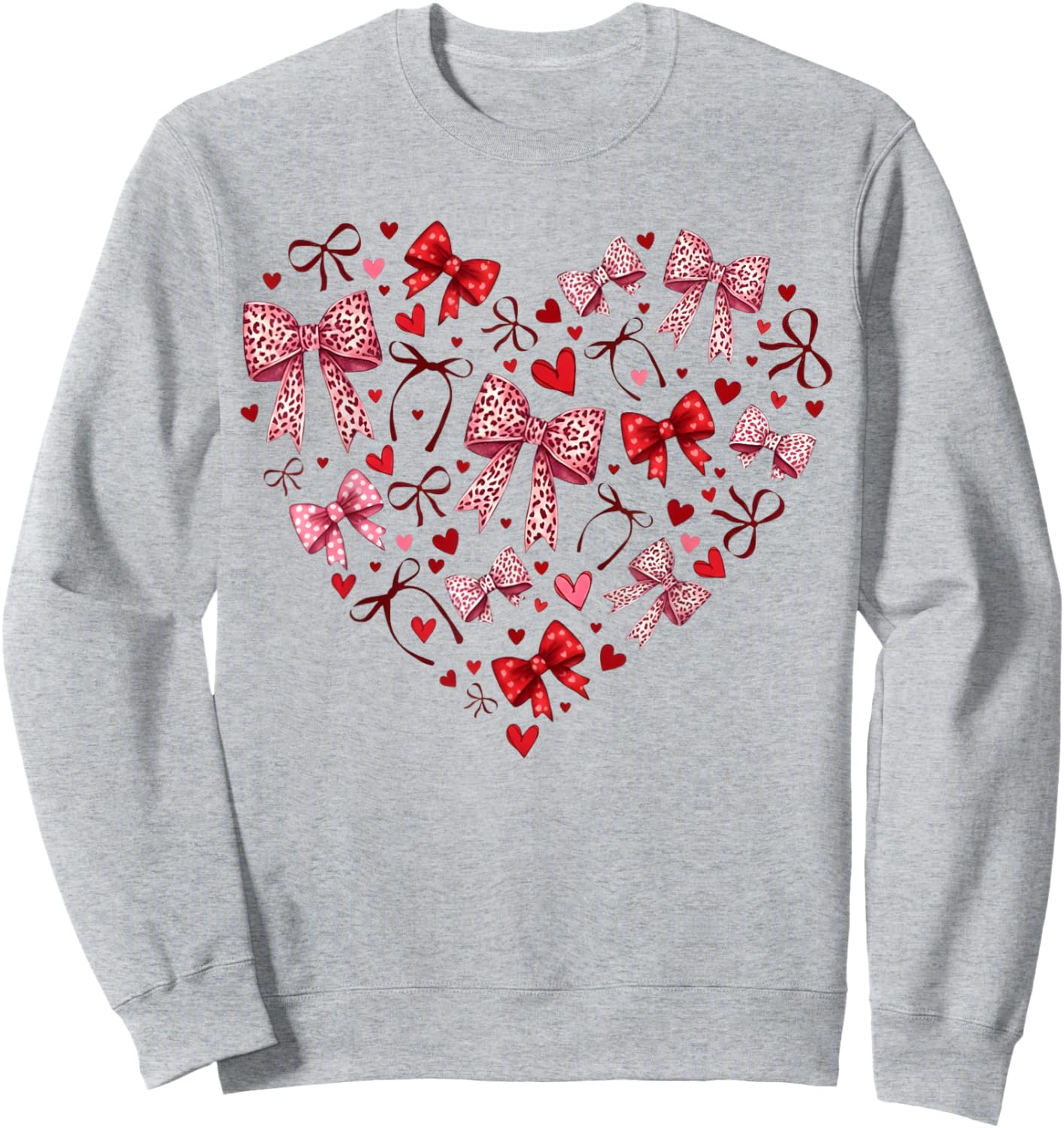 Valentines Day Hearts Leopard Coquette Bow Women Girls Boys Sweatshirt - Sweatshirt | Ash
