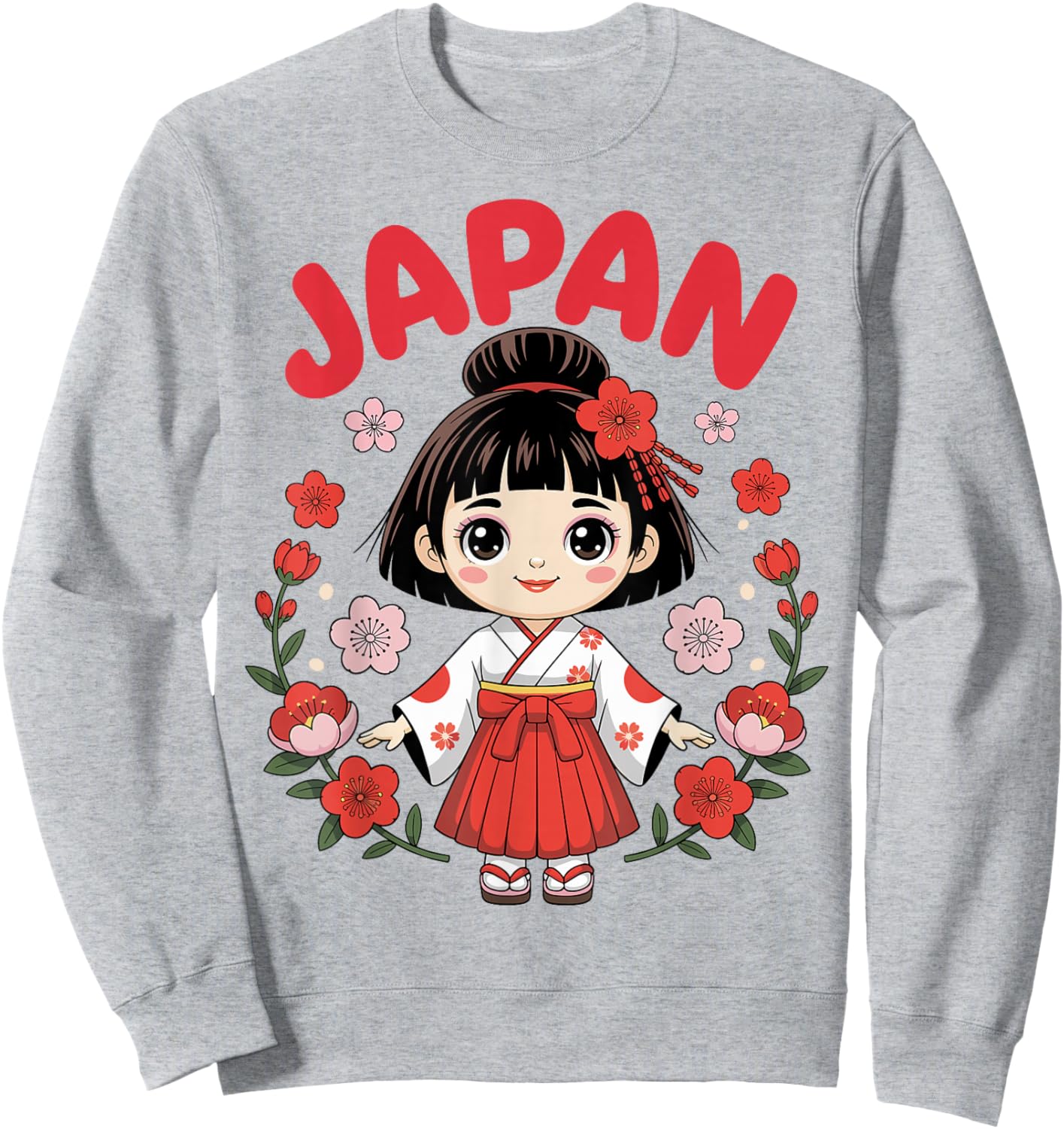 Cute Japan Girl Traditional Kimono Cherry Blossoms for Kids Sweatshirt - Sweatshirt | Ash