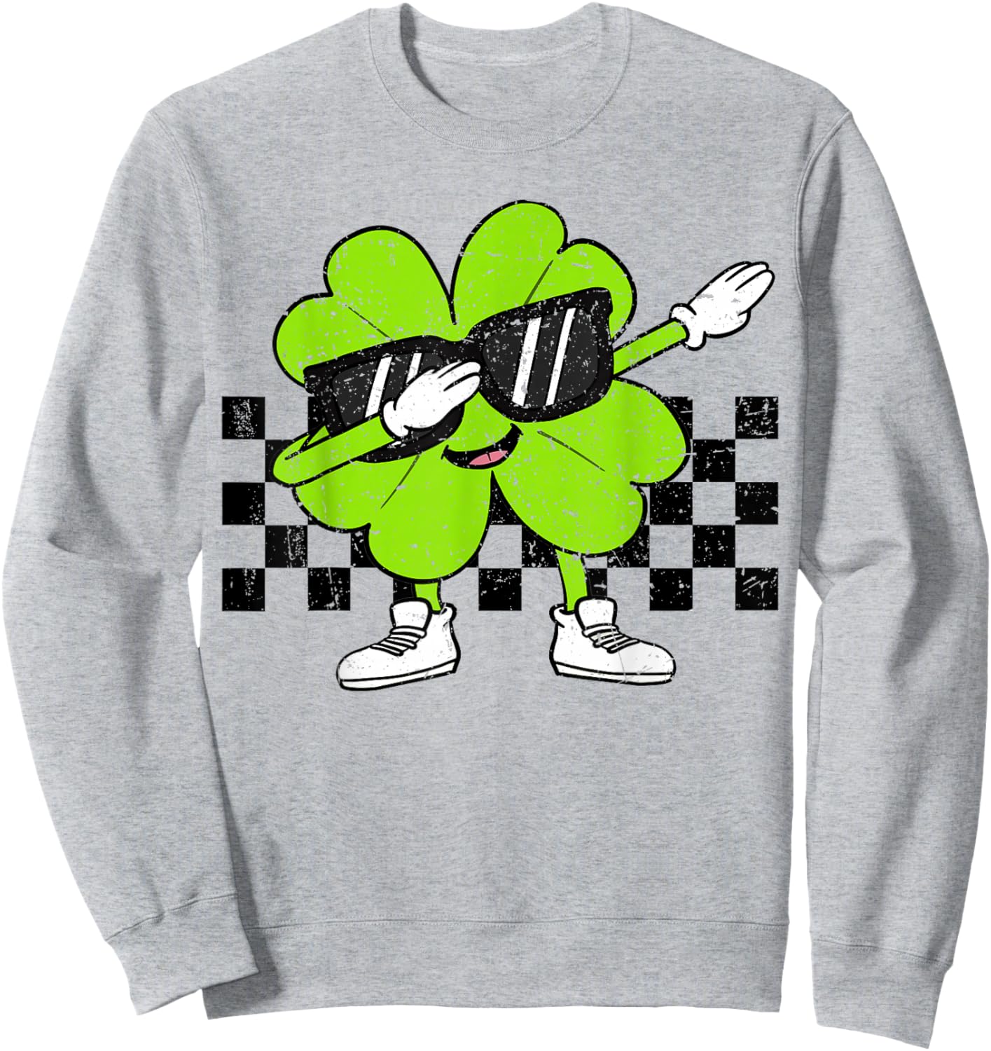 Boys St Patricks Day Toddler Lucky Dabbing Shamrock Clover Sweatshirt - Sweatshirt | Ash
