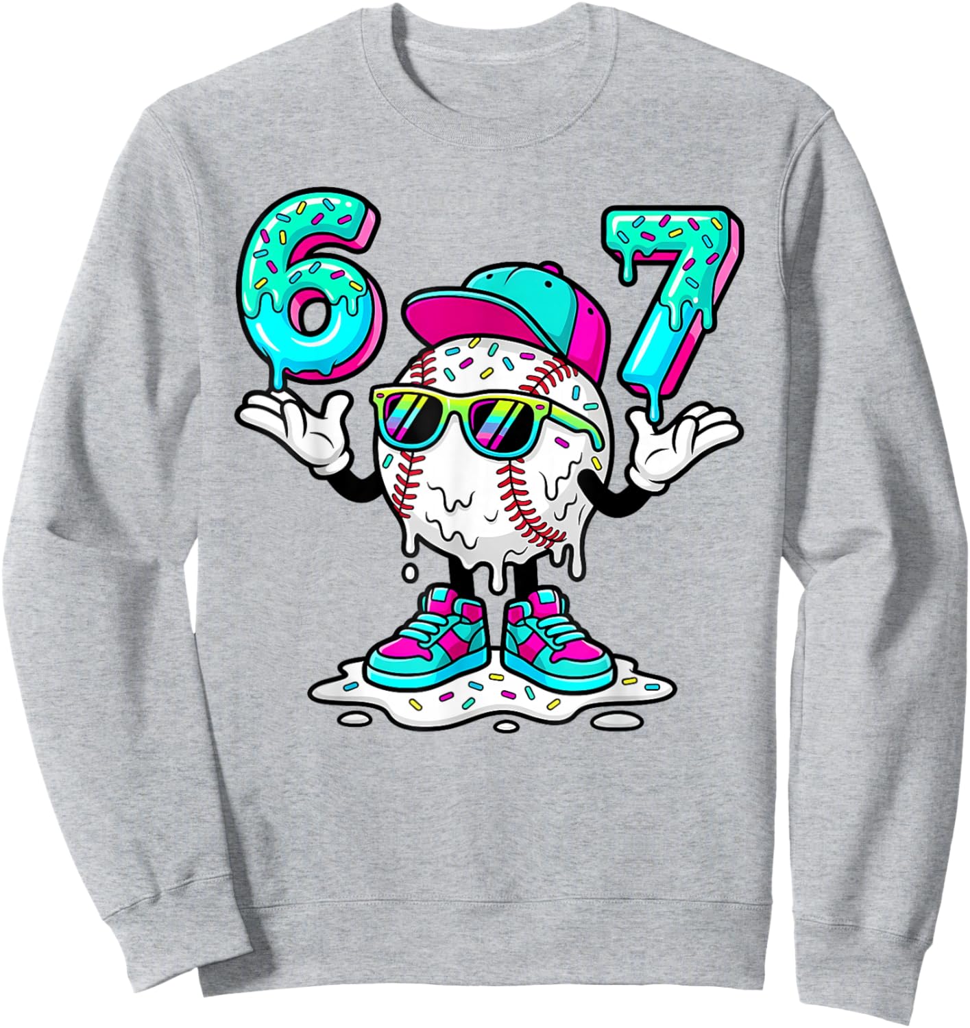 67 Baseball Drip Ice Cream 67 Baseball Men Boy Kids Sweatshirt - Sweatshirt | Ash