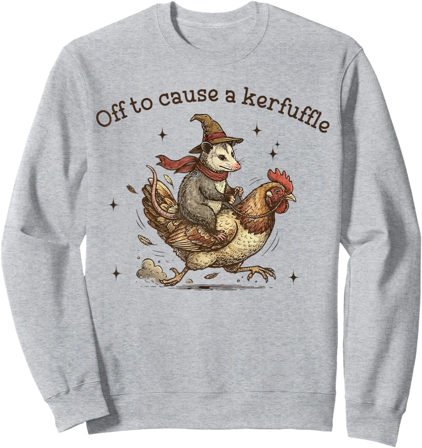 Off to Cause A Kerfuffle Funny Weird Possum with Chicken Sweatshirt - Sweatshirt | Ash