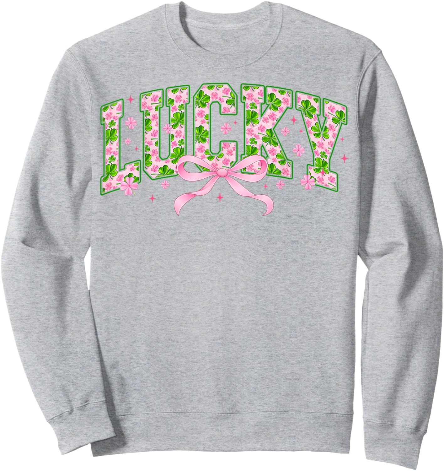 Lucky Pink Ribbon Shamrock St Patricks Women Kid Sweatshirt - Sweatshirt | Ash