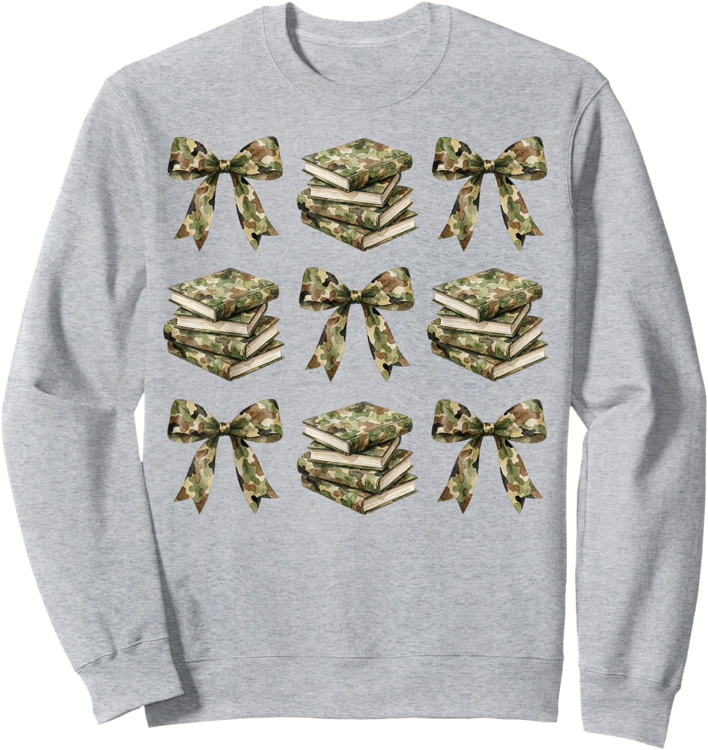 Camo Coquette Bow Teacher Bookish Girl Camouflage Reading Sweatshirt - Sweatshirt | Ash
