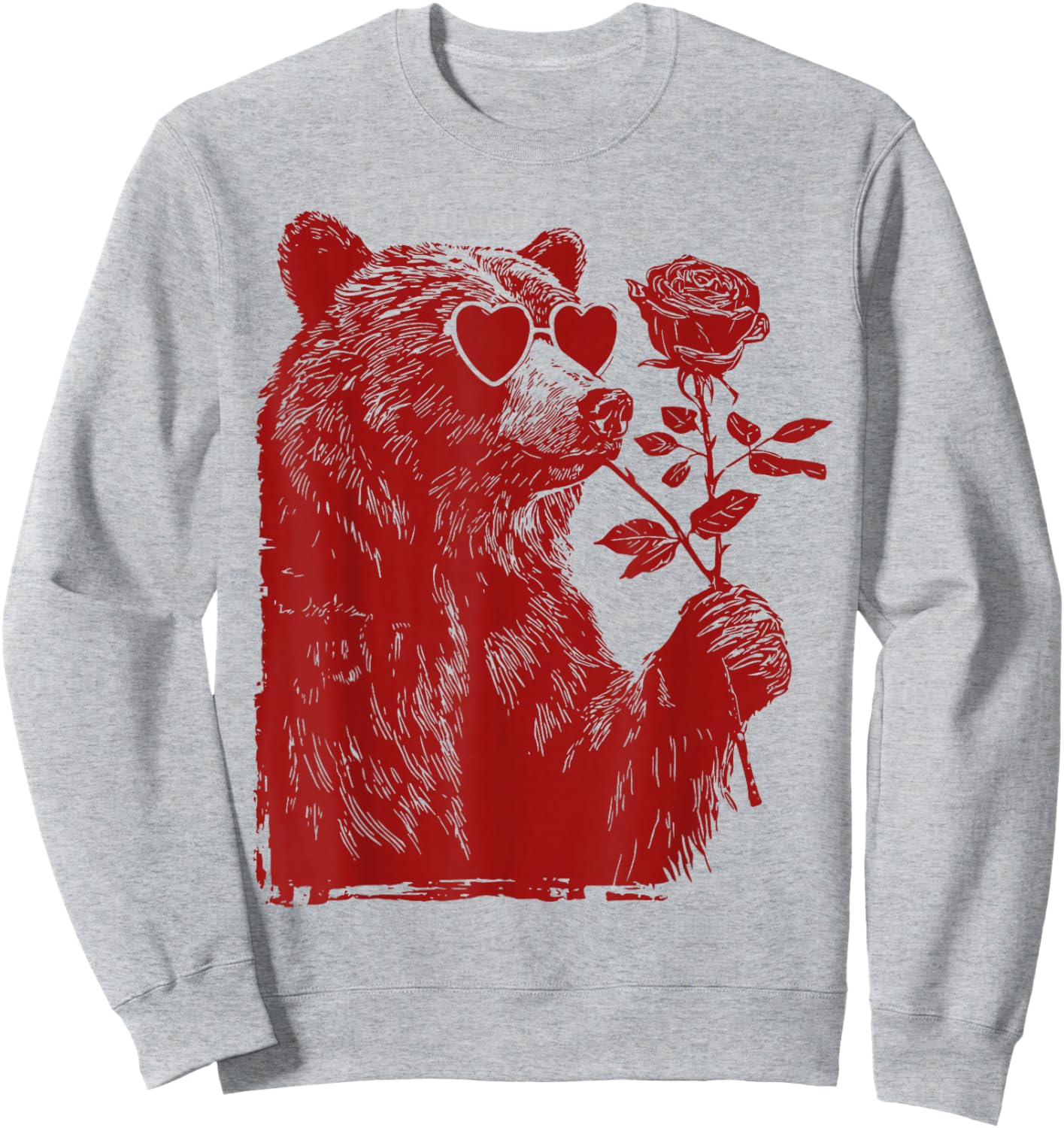 Valentine Bear with Heart Sunglasses Floral Romantic Animal Sweatshirt - Sweatshirt | Ash