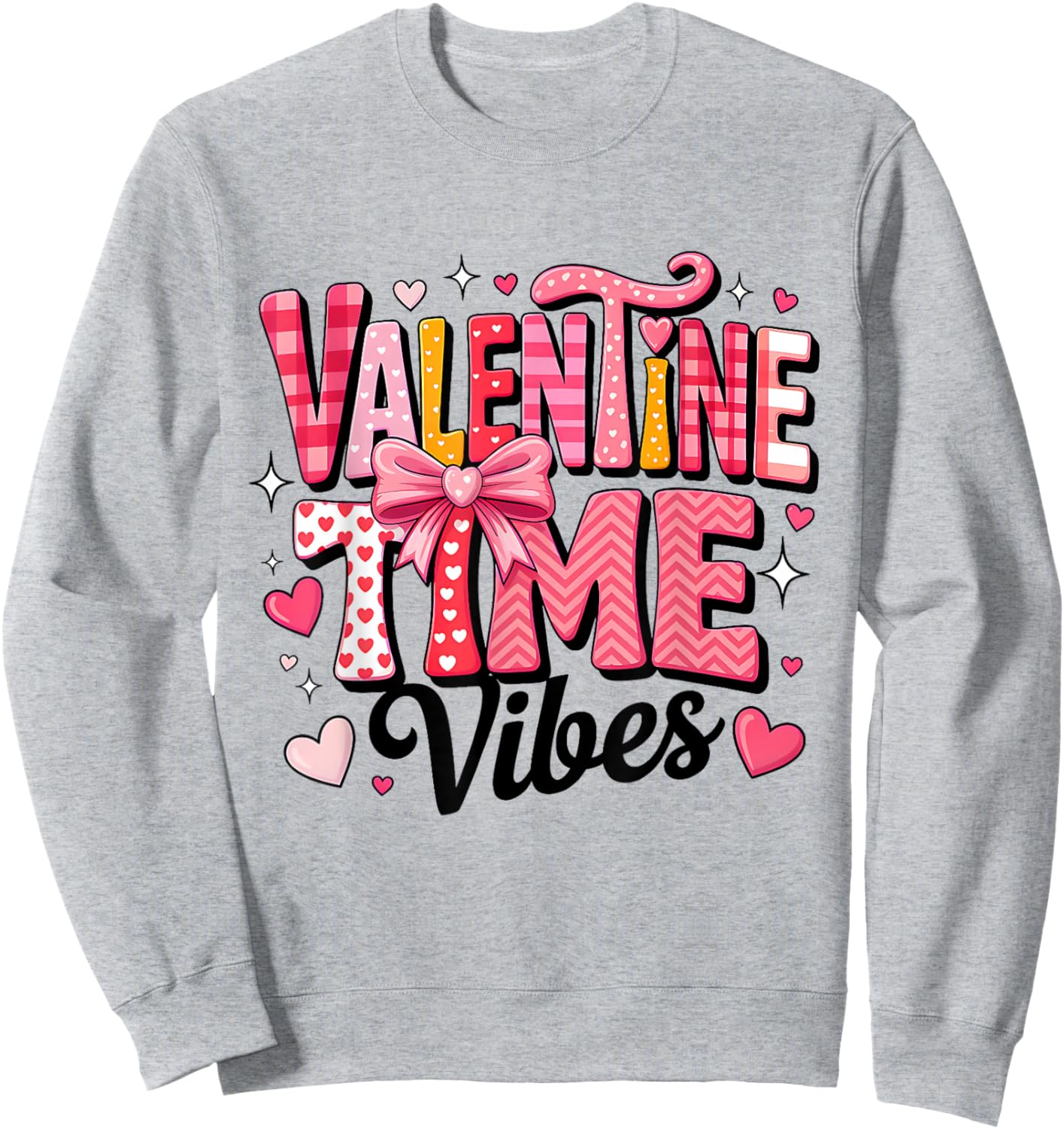 Valentine Vibes Happy Valentine Pink Bow Girl Kids Sweatshirt - Sweatshirt | Ash
