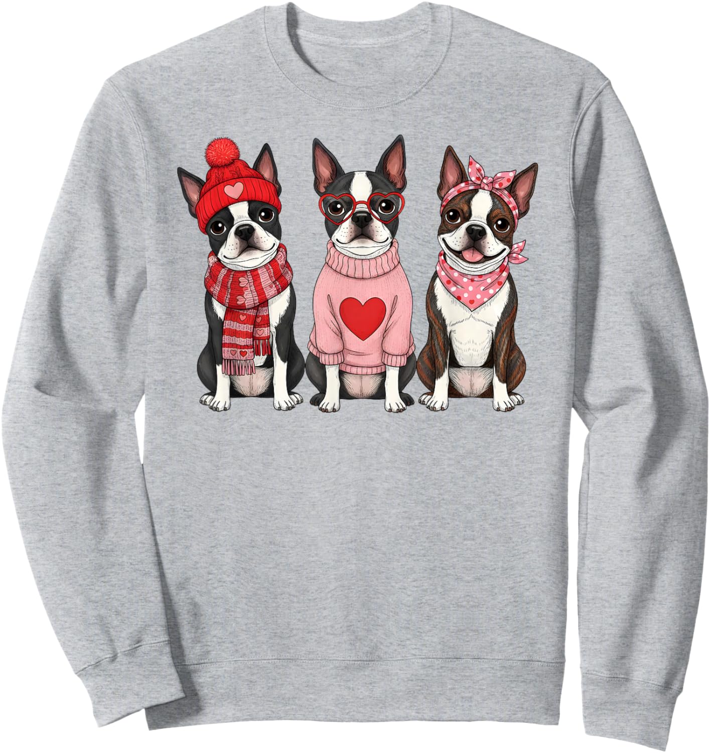 Cute Boston Terrier Valentine Dog Sweatshirt - Sweatshirt | Ash