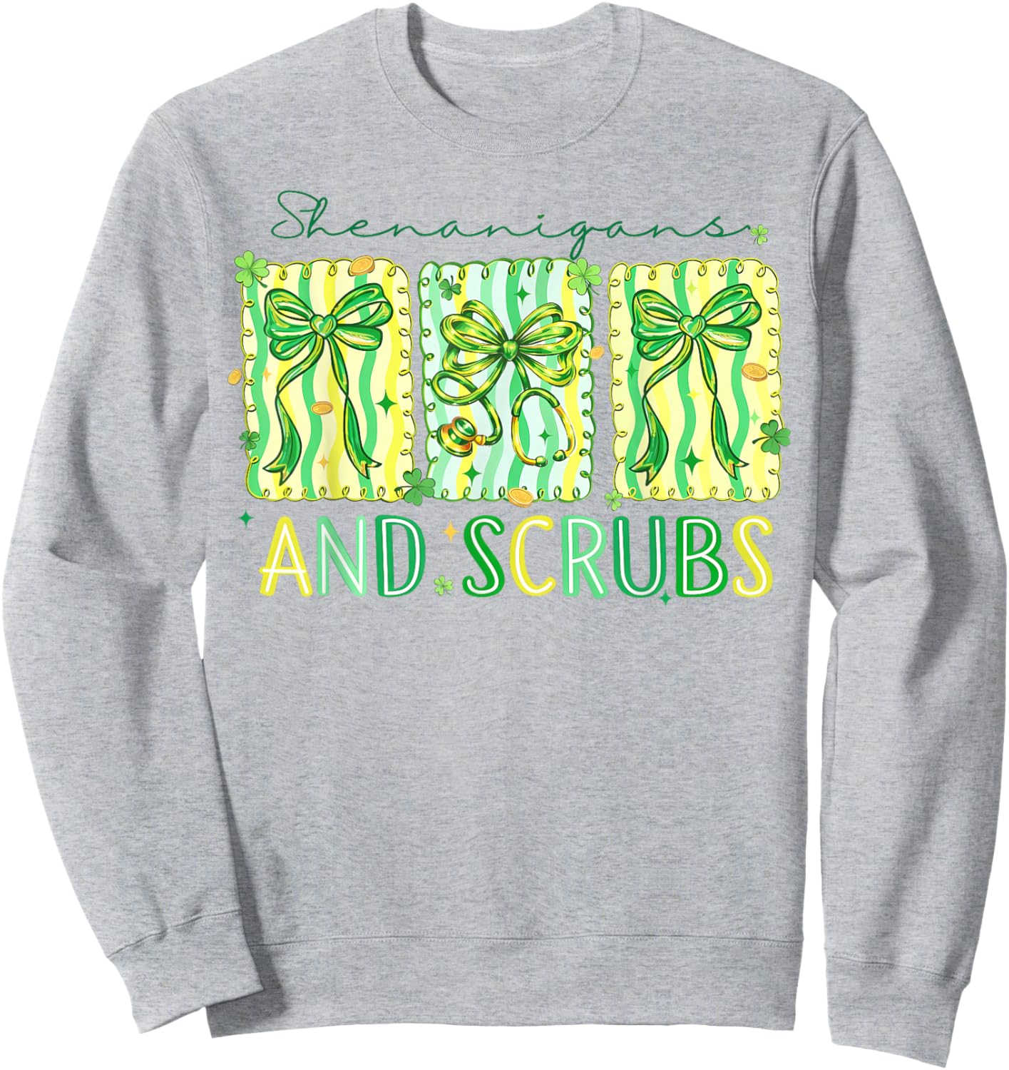 Shenanigans Scrubs Nurse Coquette Stethoscope Bow Sweatshirt - Sweatshirt | Ash